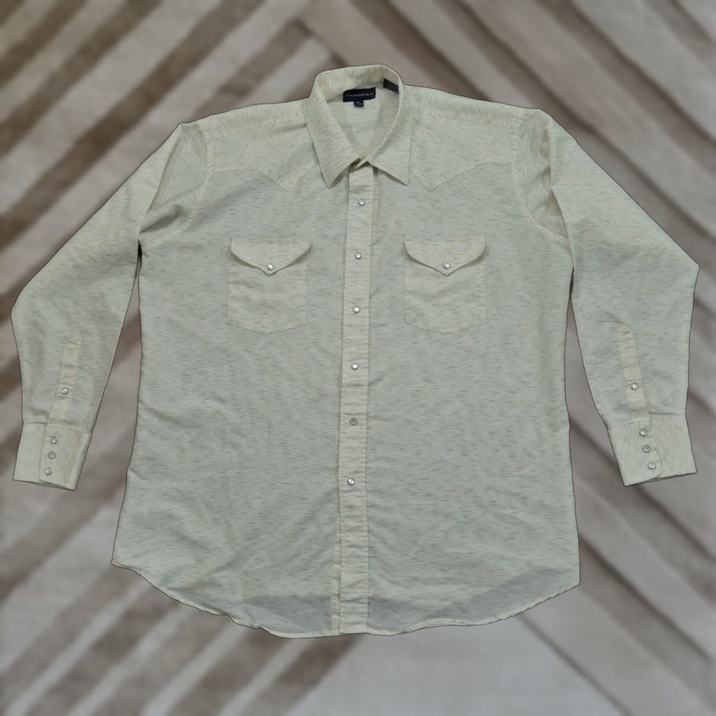 Vintage VINTAGE Panhandle Slim Shirt Mens XL 17.5 36 Cream Ivory Pearl Snap Western Long Sleeve Size US XL / EU 56 / 4 - 1 Thumbnail