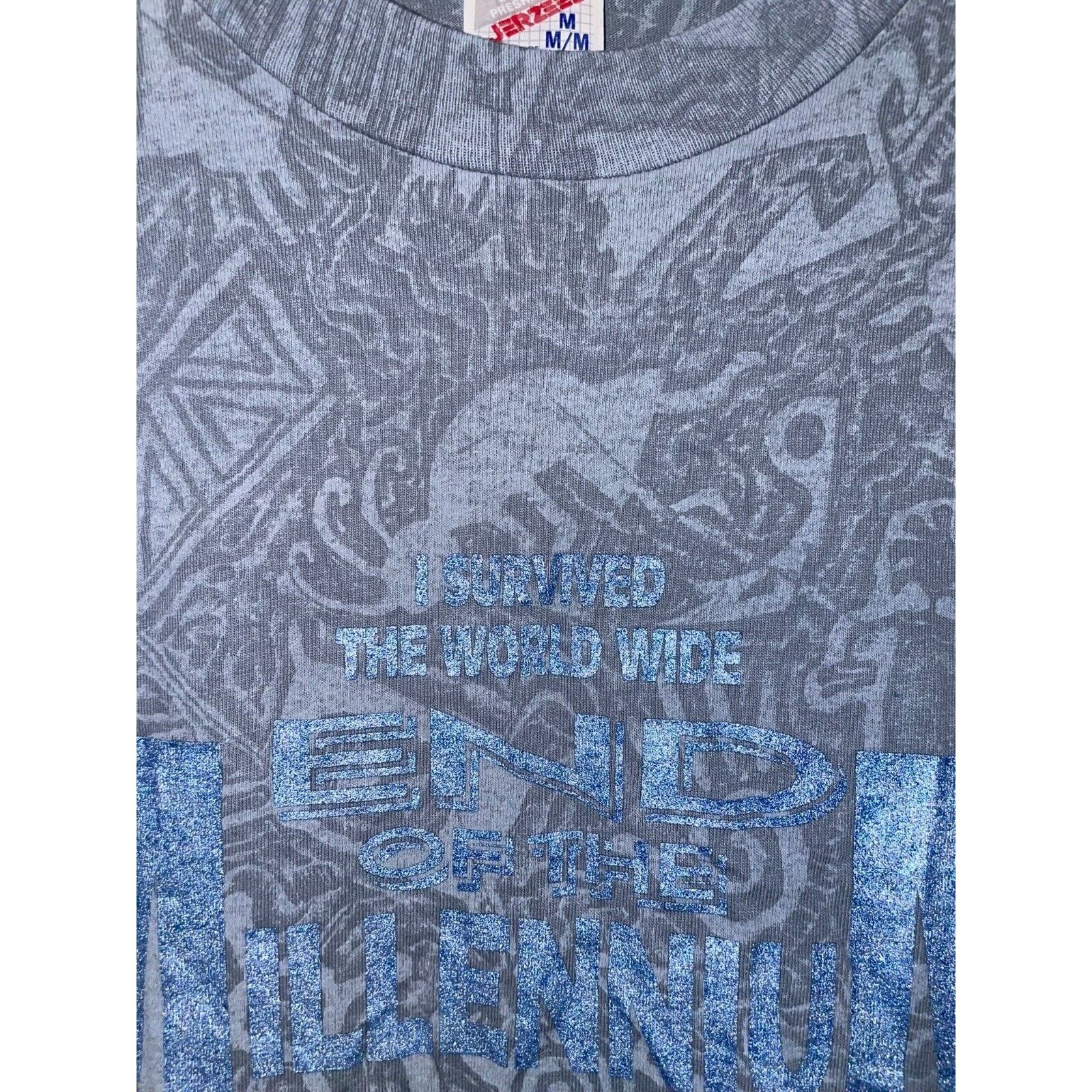 Jerzees Vintage End Of Millennium Shirt I Survived Panic AOP 90s VTG Size US M / EU 48-50 / 2 - 3 Thumbnail