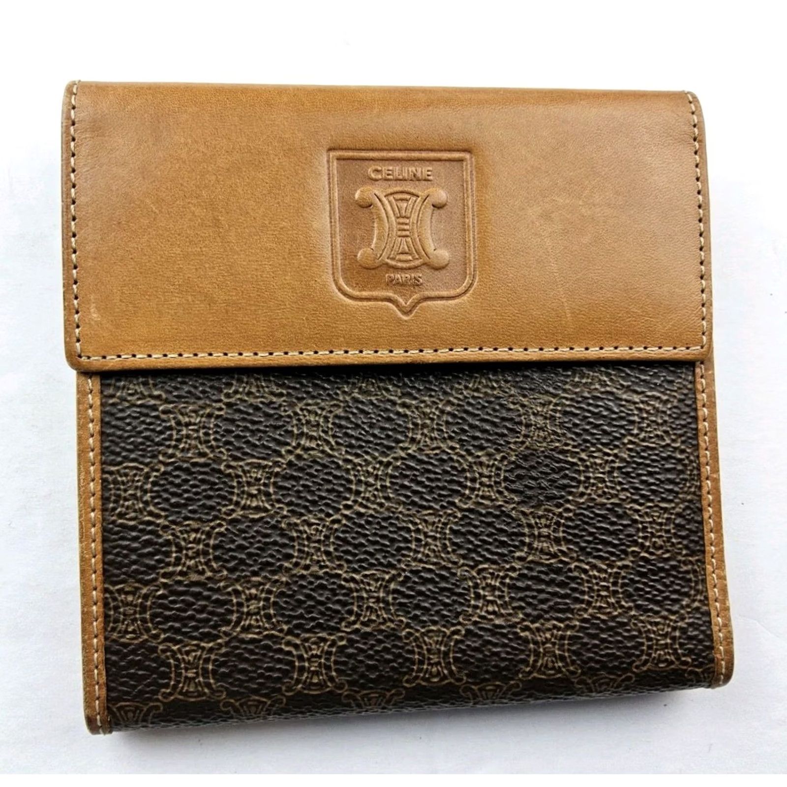 Celine CELINE Wallet Bifold PVC Leather Trim Brown Size ONE SIZE - 2 Thumbnail