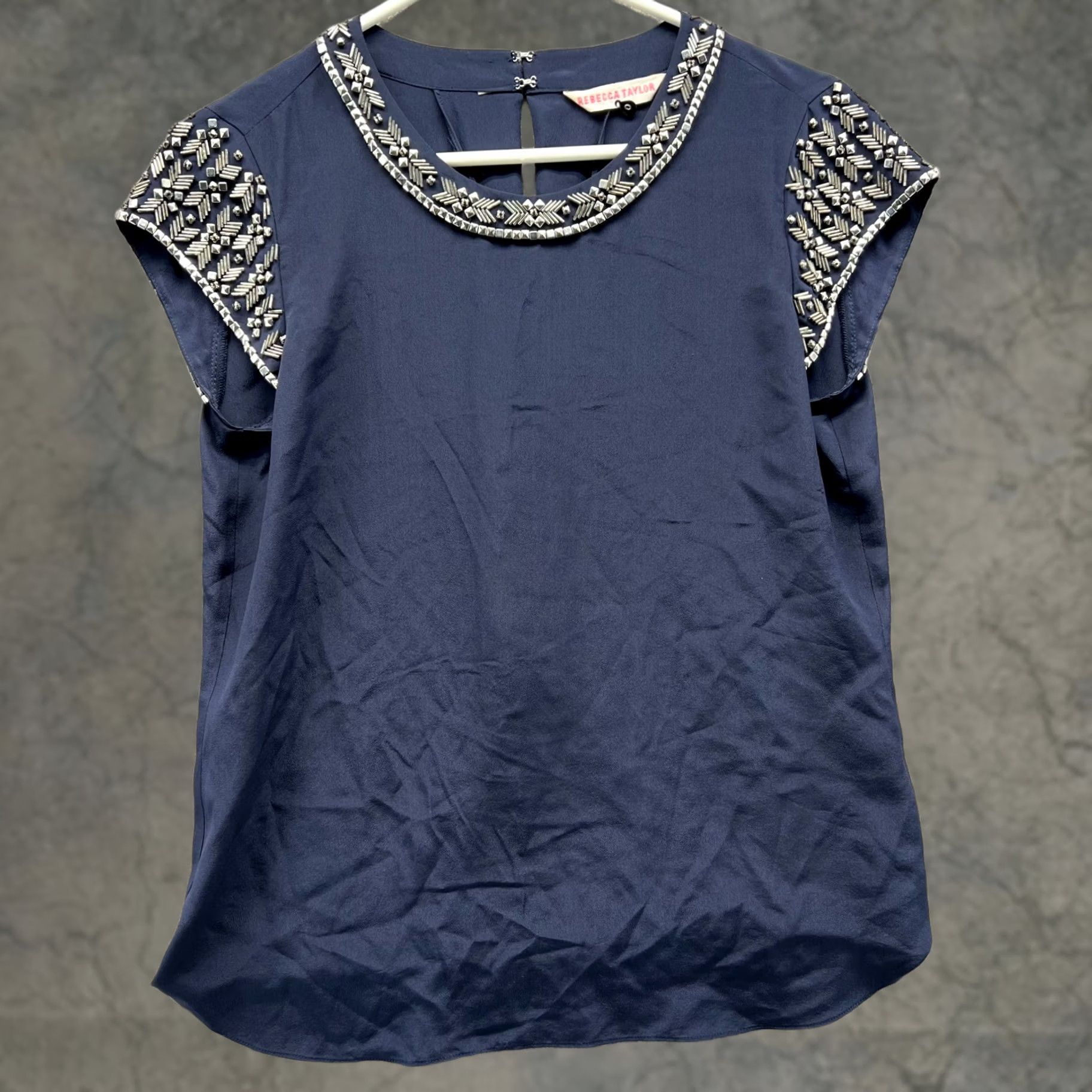 Rebecca Taylor VINTAGE Rebecca Taylor Shirt Womens 0 Blue Silk Sleeveless Blouse Top Dressy Casual Party/Cocktail Blouse Womens Men’s? Size XS / US 0-2 / IT 36-38 - 1 Thumbnail