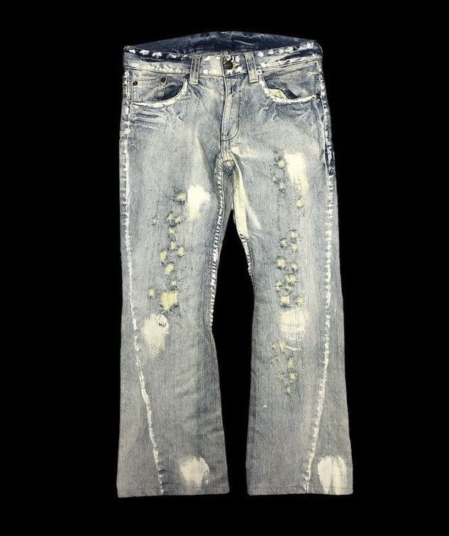 Japanese Brand FLARE BOOTCUT BLEACH PAINTED DISTRESSED DENIM Size US 34 / EU 50 - 1 Thumbnail