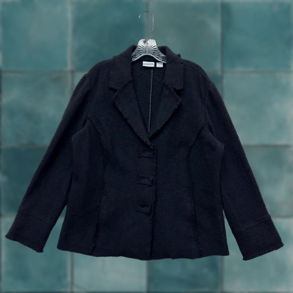 Vintage Chico's Wool Coat Jacket 16 Womens Black Unlined Snap Button Collar Coat Size XXL / US 16-18 / IT 52-54 - 1 Thumbnail