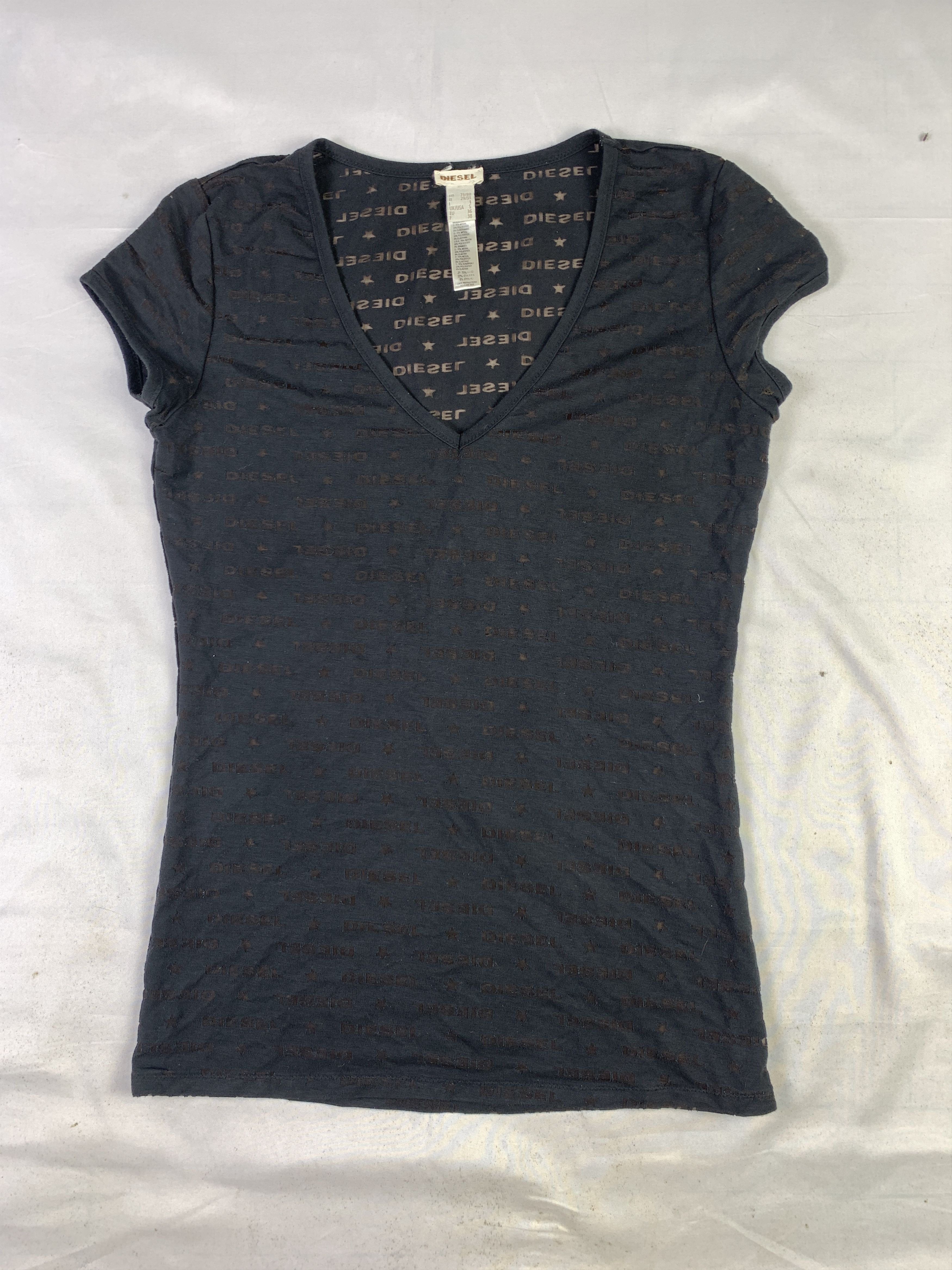 Diesel Diesel Black Throughout Print V-neck Tee (S) Size S / US 4 / IT 40 - 1 Thumbnail