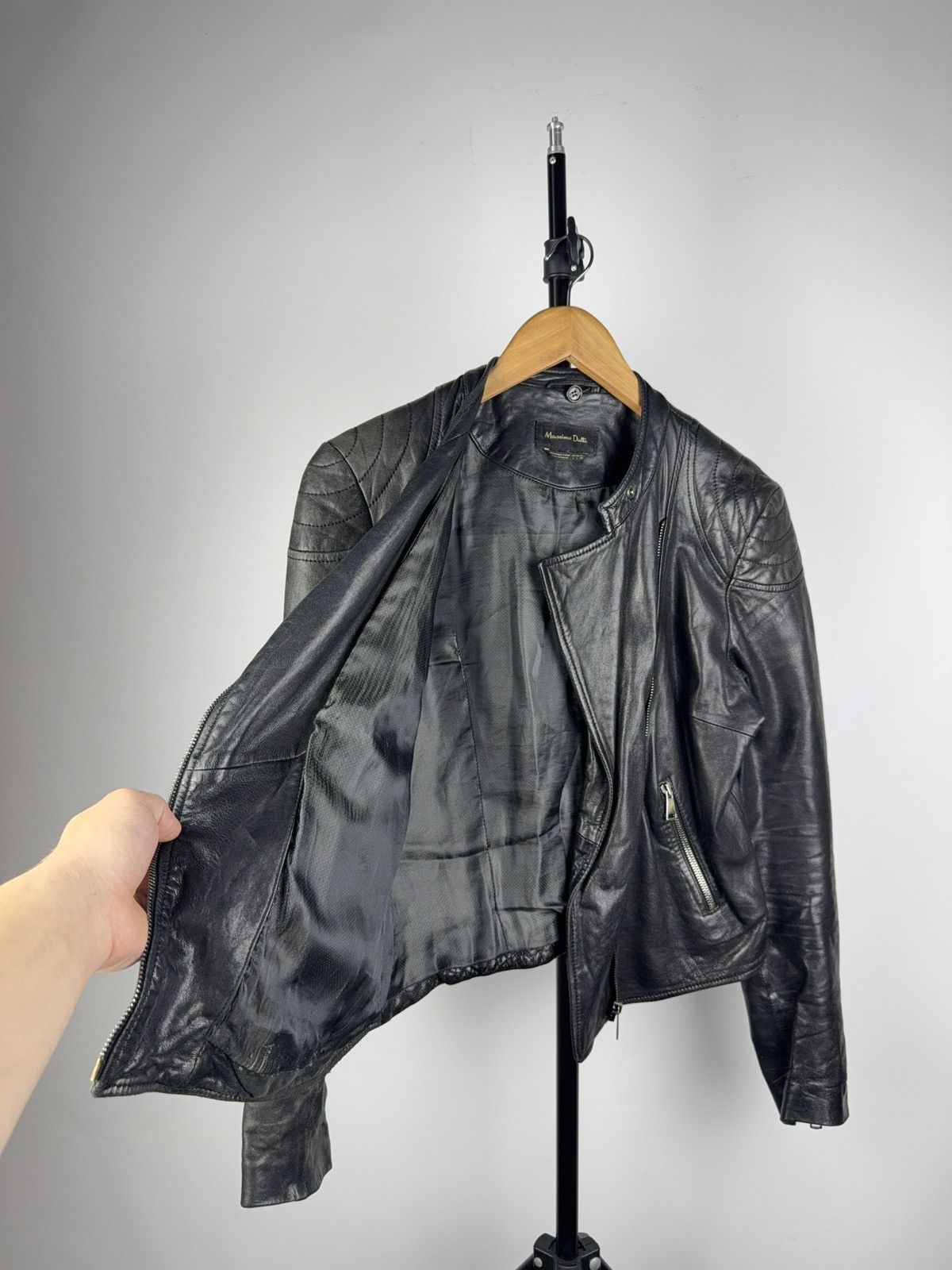 Massimo Dutti Vintage Genuine Leather MOTO BIKER Bomber Jacket Rock Punk Size L / US 10 / IT 46 - 9 Thumbnail