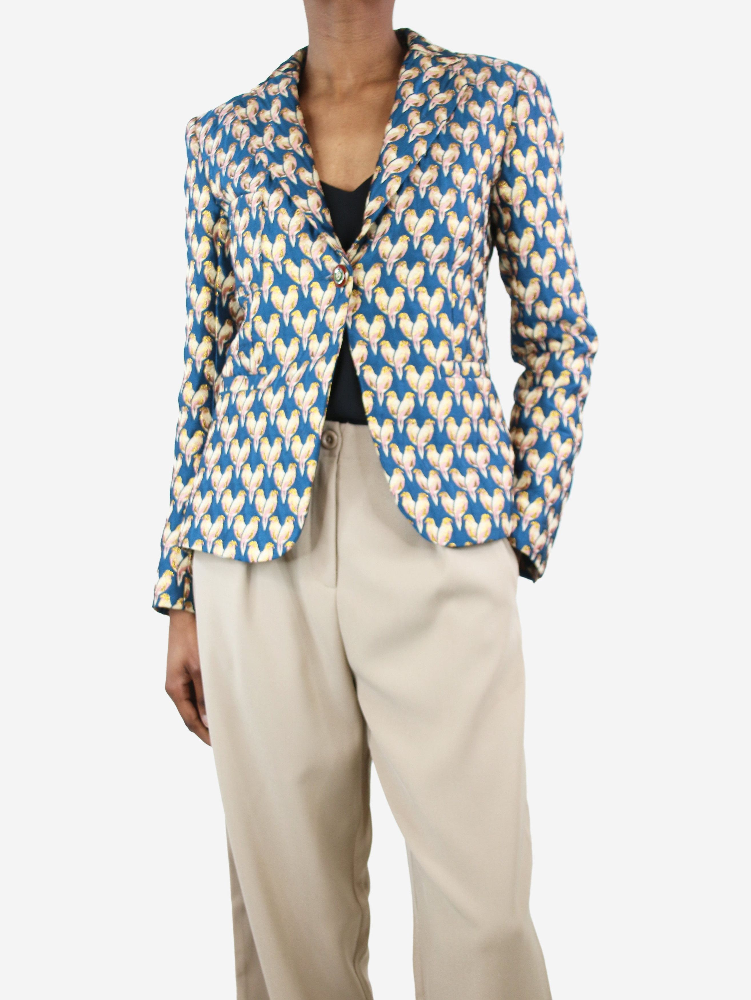 image of Gucci Blue Bird Jacquard Blazer - Size Uk 6, Women's