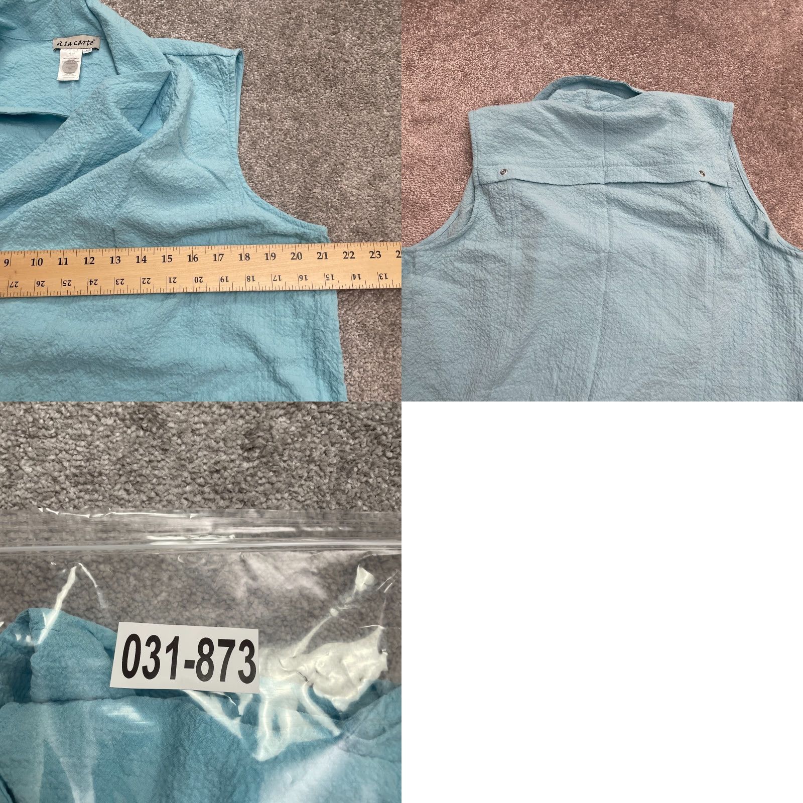Vintage A La Carte Vest Jacket Womens L Blue Pockets Sleeveless Collared Casual Wrap - 90s? Size L / US 10 / IT 46 - 8 Thumbnail