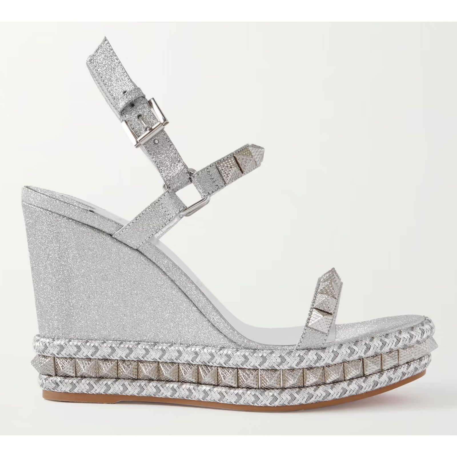 Christian Louboutin Pyraclou 110 Silver Glitter Platform Wedge Sandal Heel 42 Size US 12 / IT 42 - 1 Thumbnail