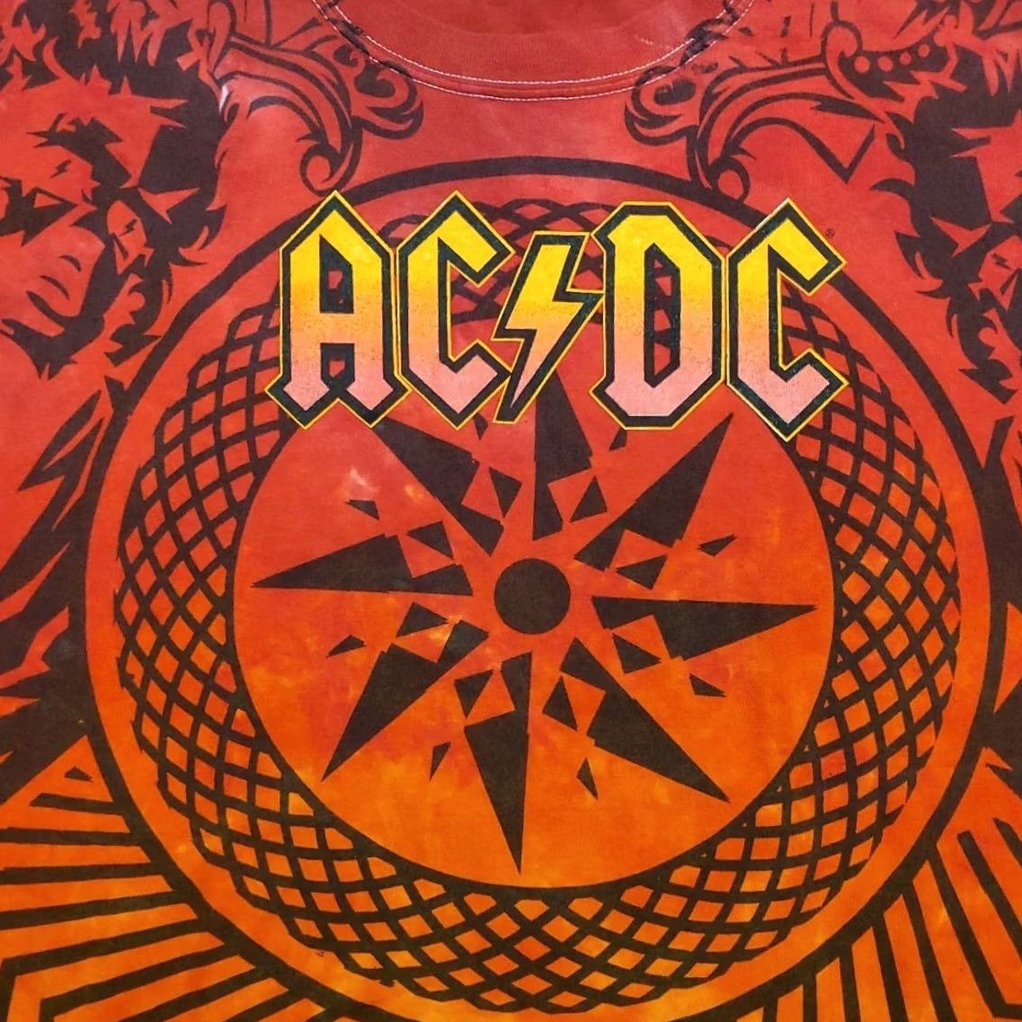 Vintage ACDC Shirt Mens L Red Orange Tie Dye 2010 Black Ice Concert Band TEE Rock Size US L / EU 52-54 / 3 - 5 Thumbnail