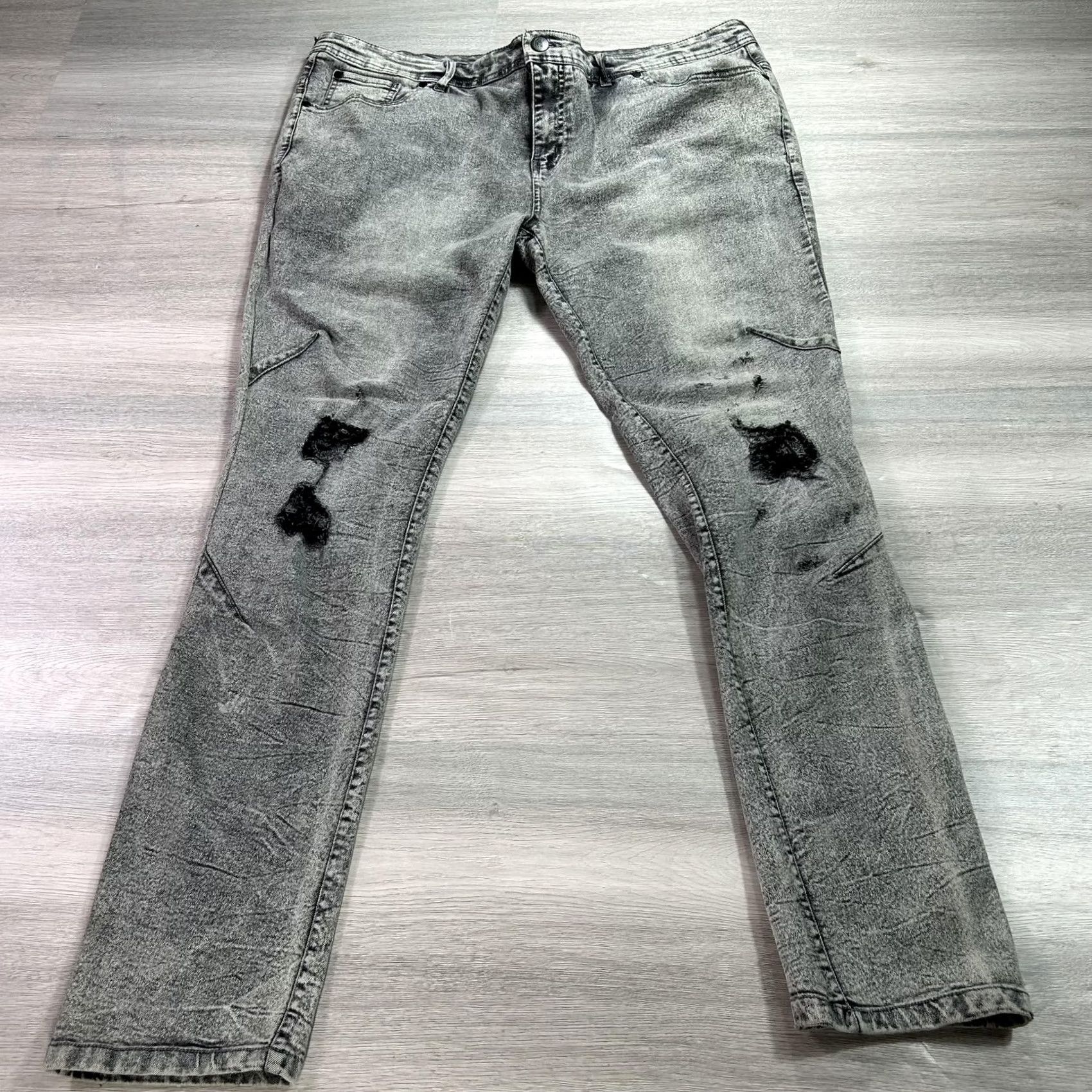 Denime Noble Jeans Jeans Mens 42x32 Gray Skinny Distressed Acid Wash Stretch Denim Pants Size US 42 / EU 58 - 2 Thumbnail