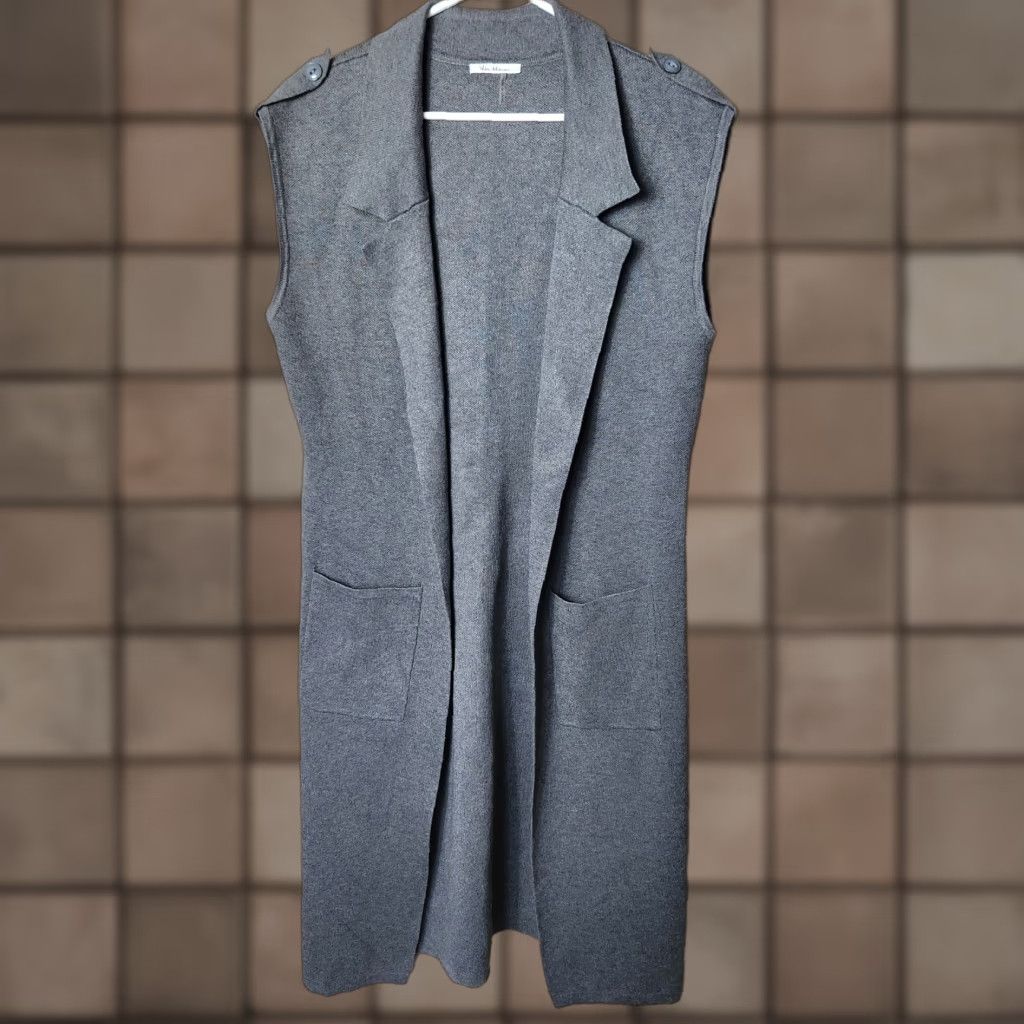Vintage Vila Milano Womens Gray Sleeveless Open Front Coatigan/Duster-Size M Size M / US 6-8 / IT 42-44 - 1 Thumbnail