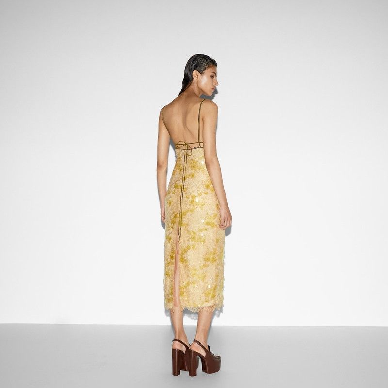 Gucci o1la5ras0526 Lace Dress in Yellow Size S / US 4 / IT 40 - 4 Thumbnail