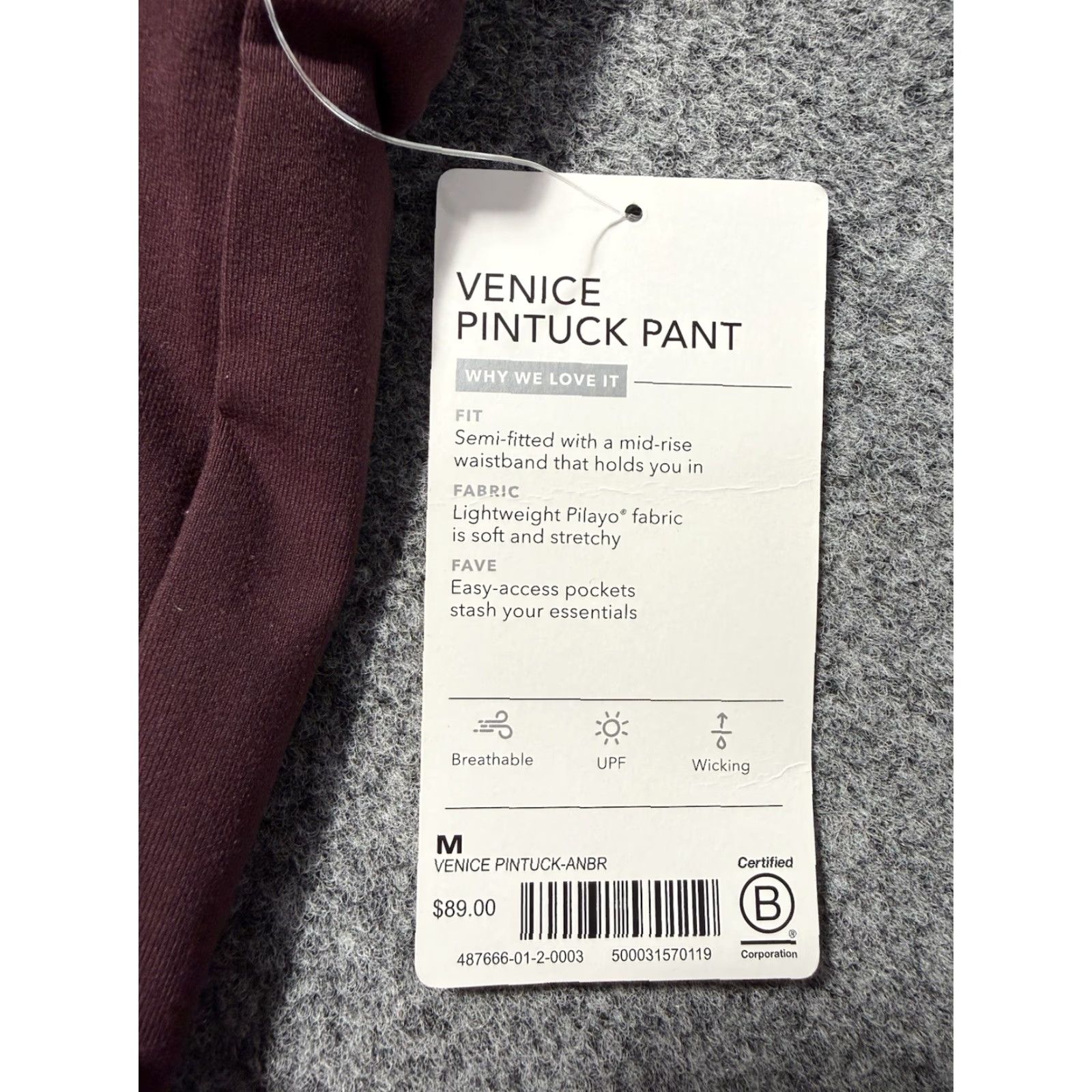 Athleta Athleta Pants Womens M Straight Leg Stretch Lightweight Venice Pintuck Wine/Plum Size 32" / US 10 / IT 46 - 3 Thumbnail