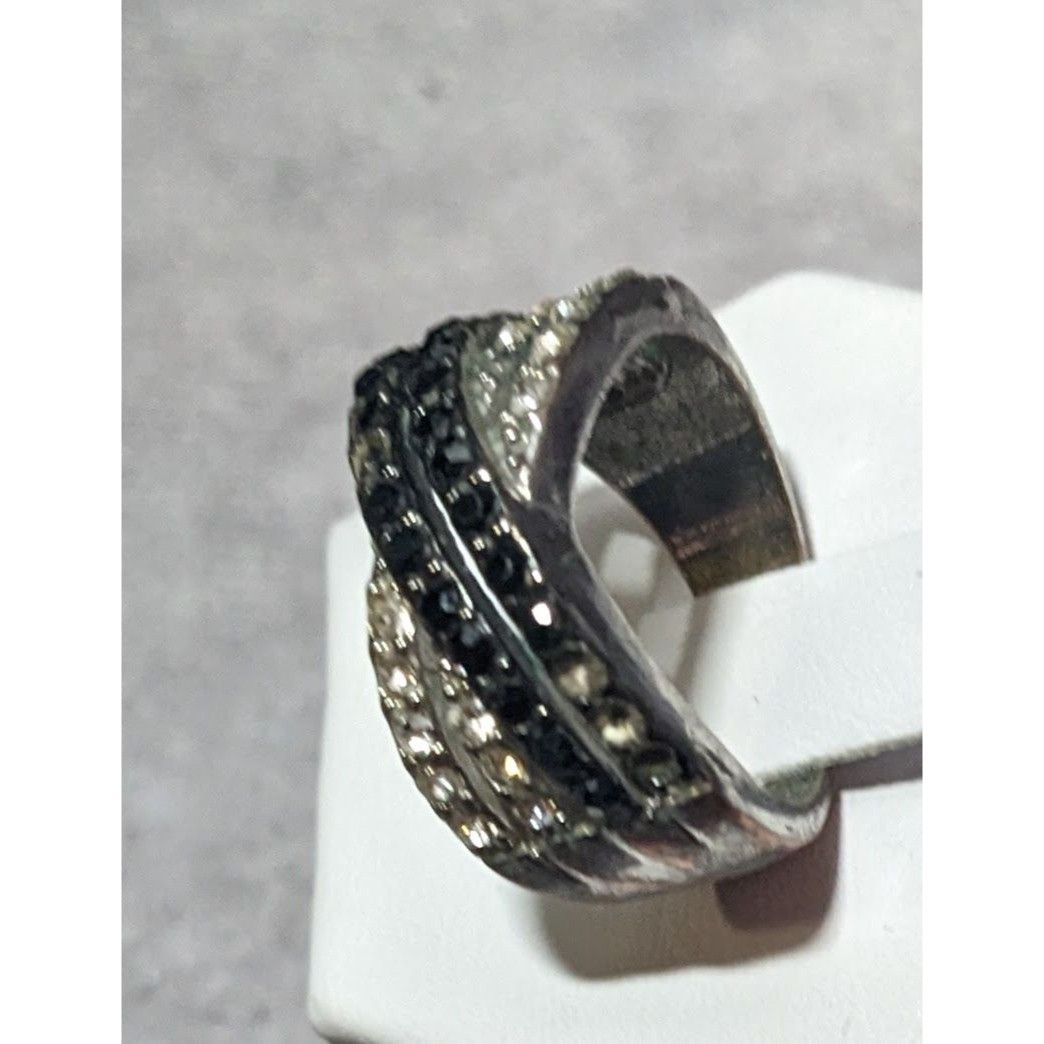 Other Black And Silver Quadruple Line Crisscross Rhinestone Ring S Size ONE SIZE - 12 Thumbnail