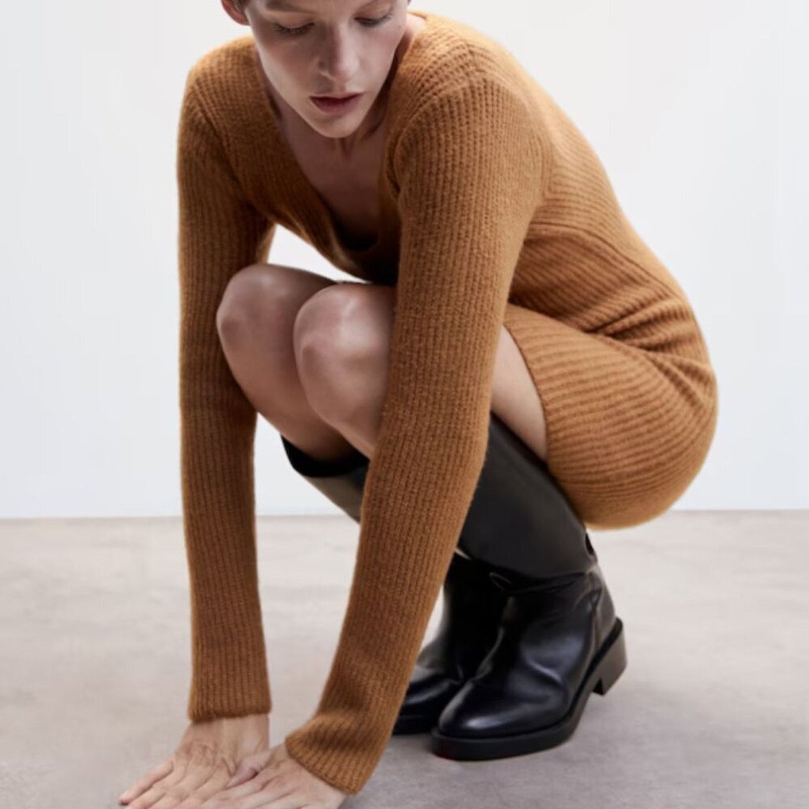 Mango Mango Short Knitted Dress Long Sleeve Brown NWT Size 6 Size M / US 6-8 / IT 42-44 - 6 Thumbnail