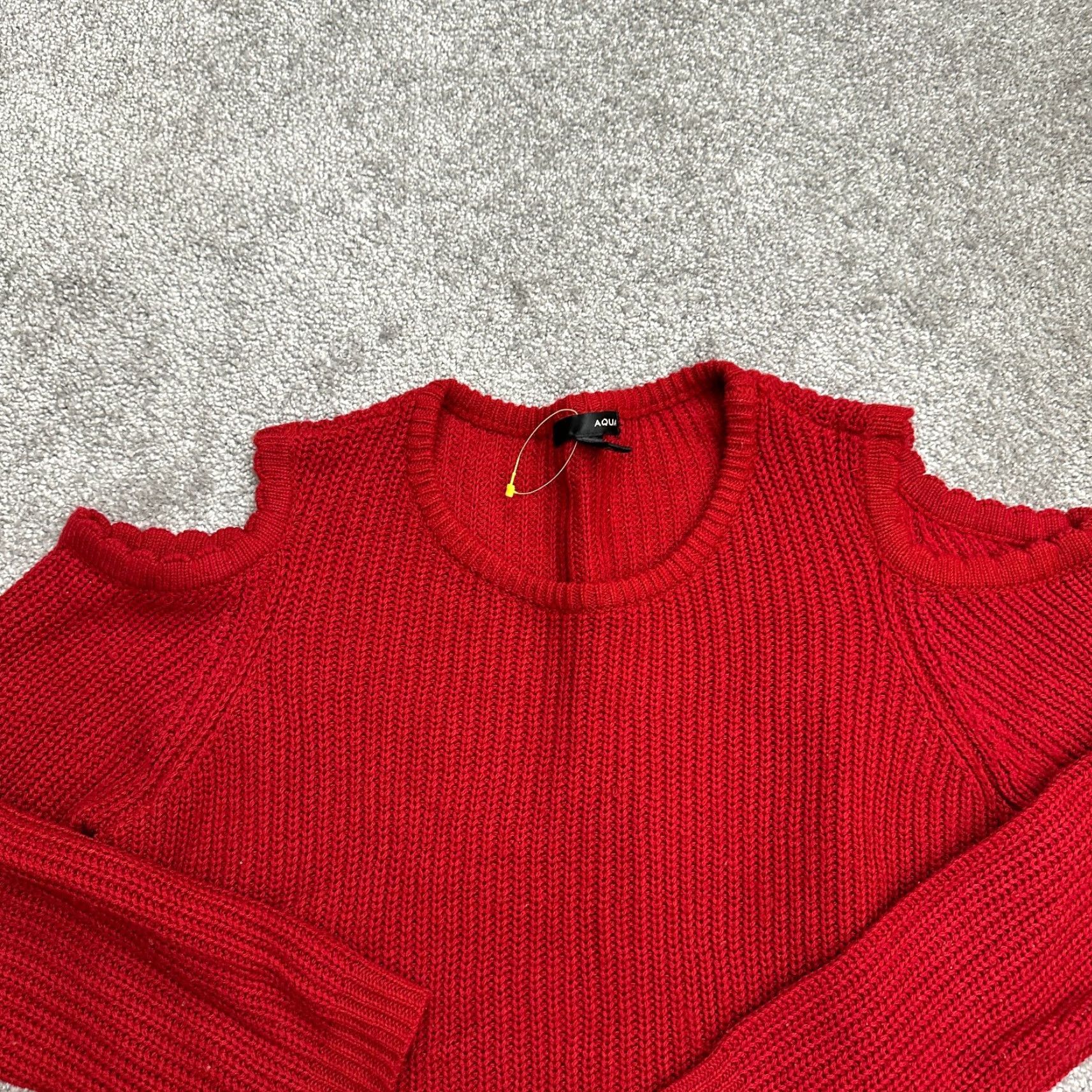 AQUA Aqua Sweater Womens Large Red Cold Shoulder Crew Neck Pullover Size L / US 10 / IT 46 - 3 Thumbnail