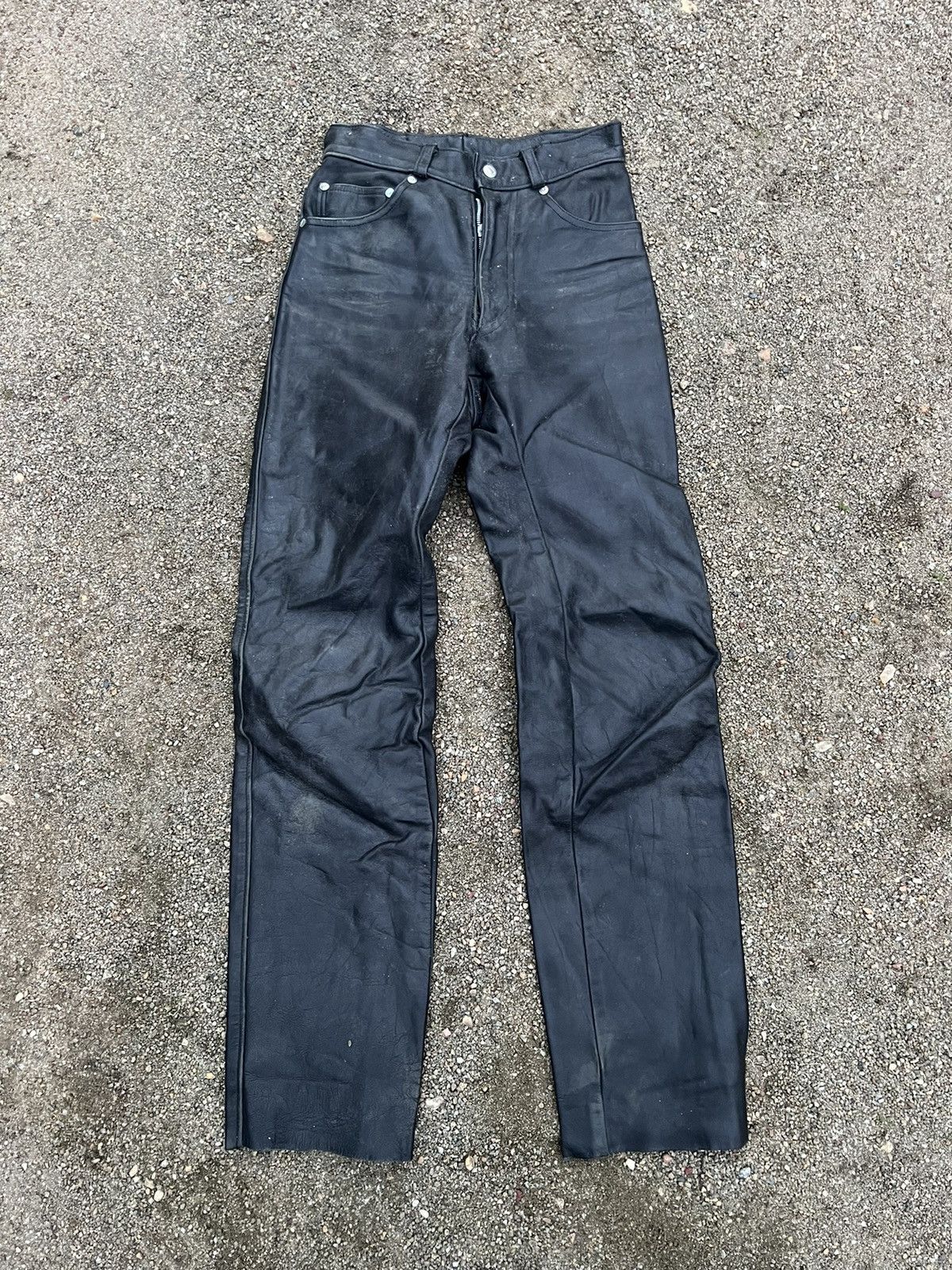image of Vintage Schott Leather Pants in Black, Men's (Size 27)