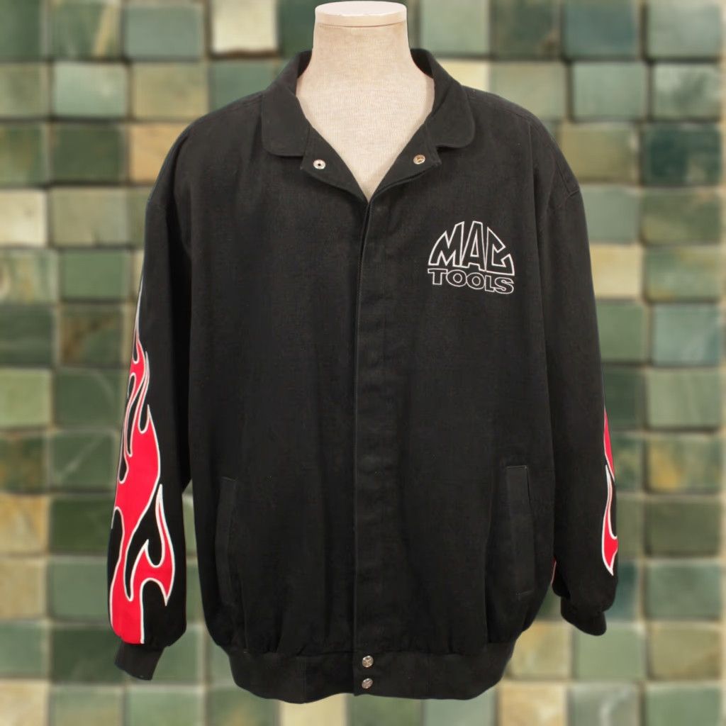 Chase Authentics VINTAGE CHase Authentics 90s Jacket Mens XL Black Red Mac Tools Flames 1990s Authentic Size US XL / EU 56 / 4 - 1 Thumbnail