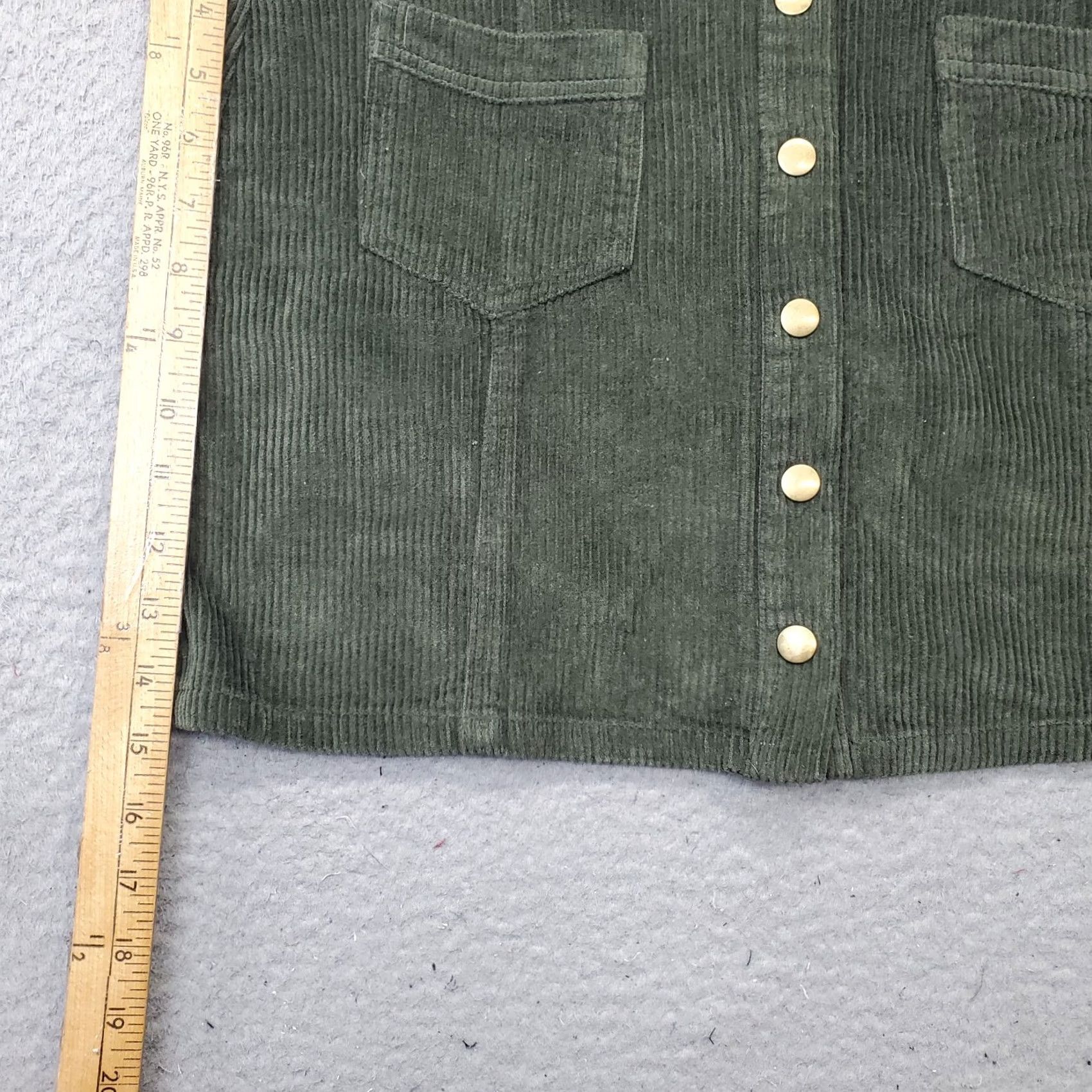 Vintage She + Sky Corduroy Mini Skirt Womens L Green Snap Front Stretch Button Front SL2388R2 Size 36" / US 14 / IT 50 - 3 Thumbnail