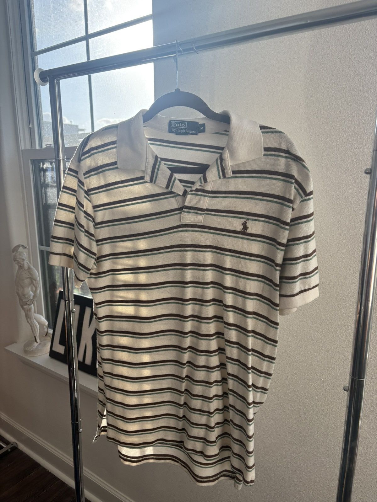 Polo Ralph Lauren Polo White W/ Green & Brown Stripes Size US M / EU 48-50 / 2 - 1 Thumbnail