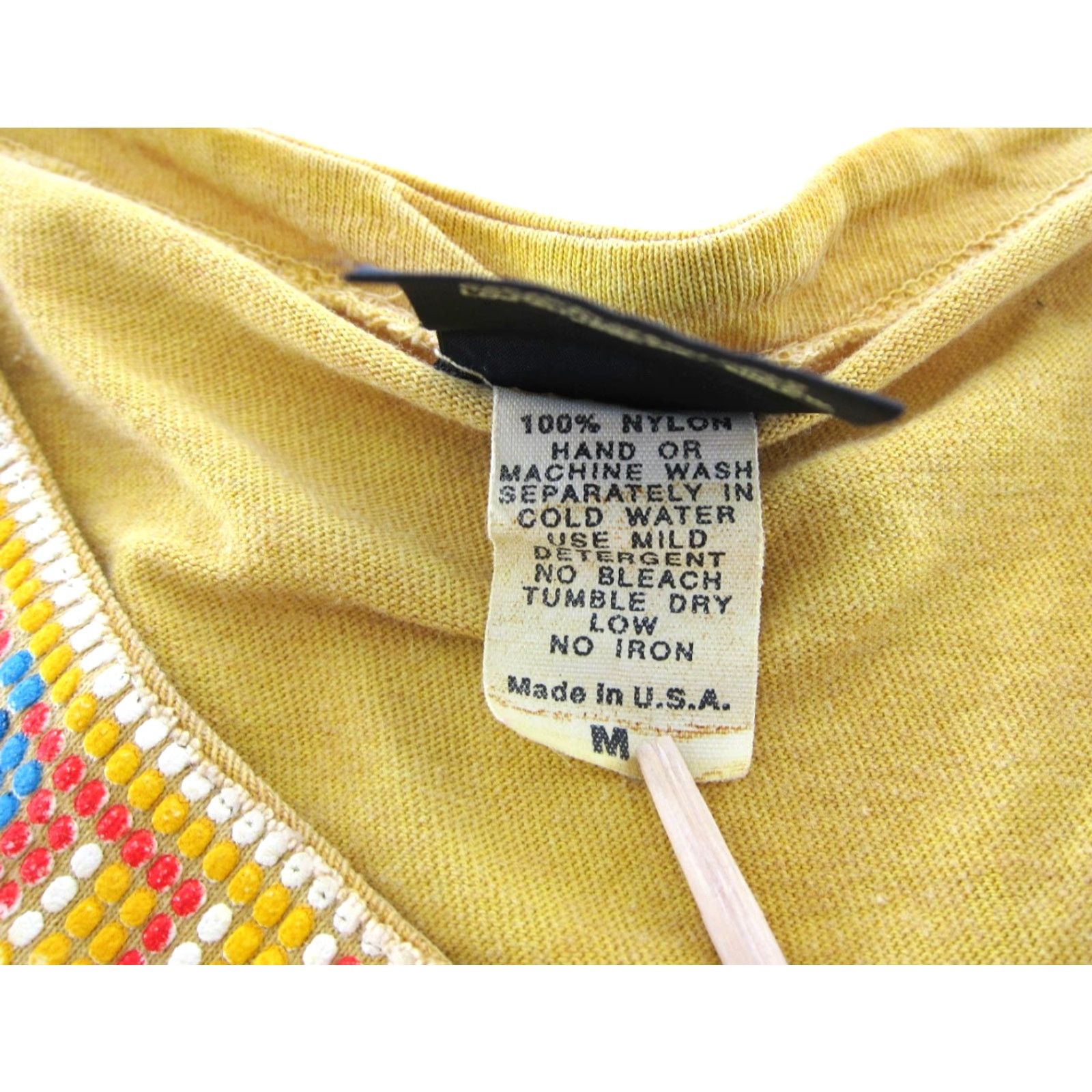 Vintage VINTAGE Factory Artwear Blouse Shirt M Women Yellow Cotton Fringe Aztec Short Sleeve T-Shirt Style: Basic Pattern: Solid Size M / US 6-8 / IT 42-44 - 4 Thumbnail