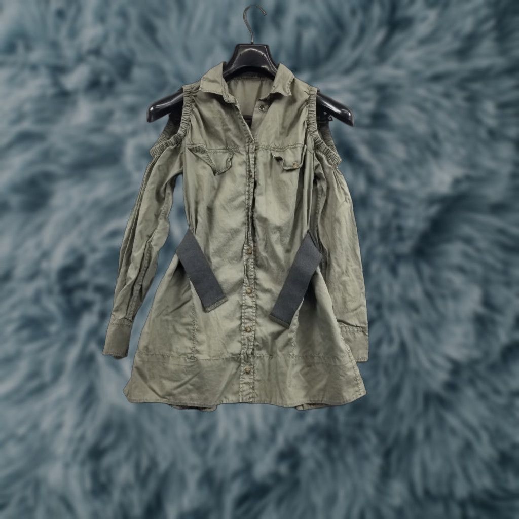 Brunello Cucinelli Brunello Cucinelli Shirt Women Small Green Cold Shoulder Button-Up Belted Long Sleeve Slim Spring Summer Fall Winter Size S / US 4 / IT 40 - 1 Thumbnail