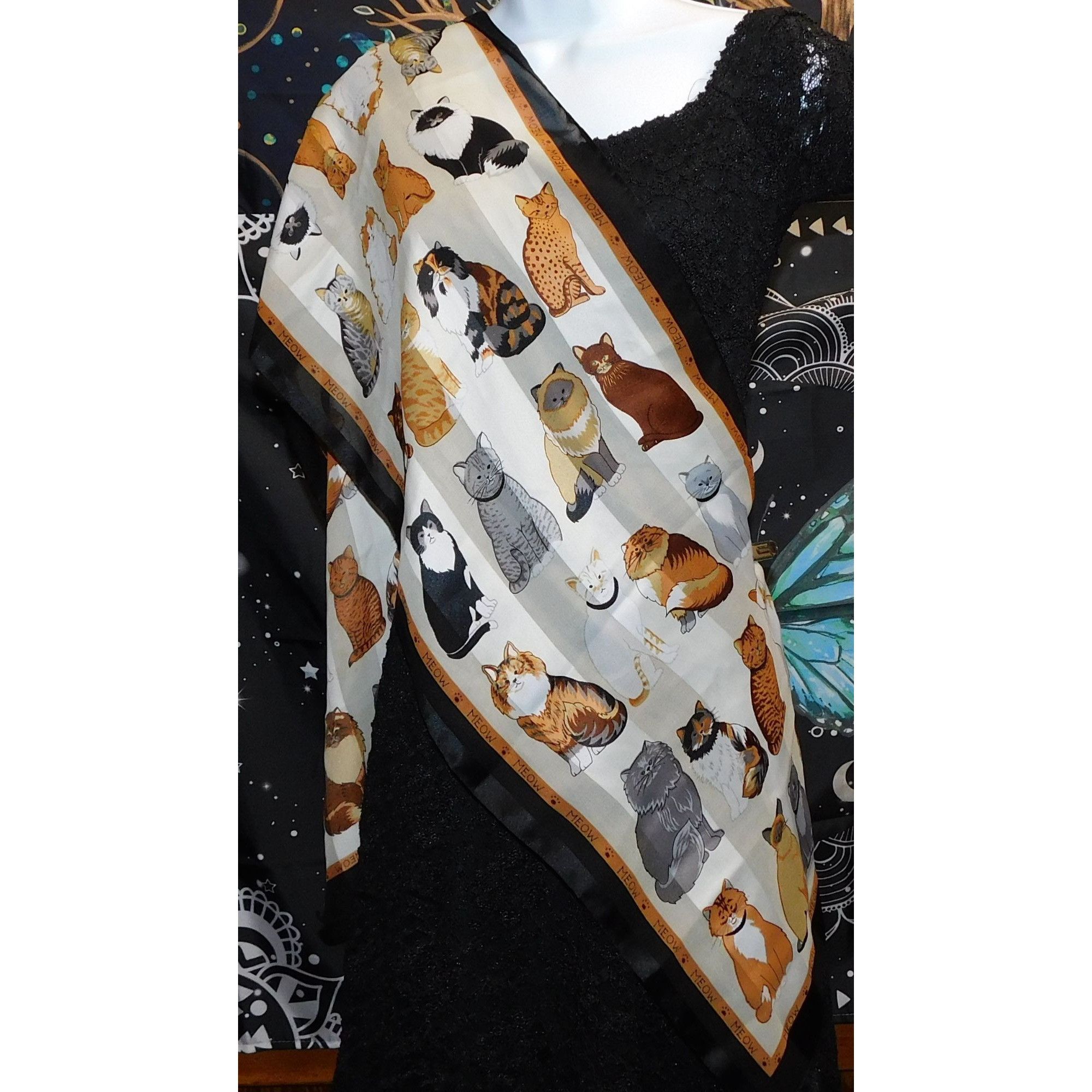 Other Vintage Cat Scarf Lightweight With Subtle Stripes Size ONE SIZE - 2 Thumbnail