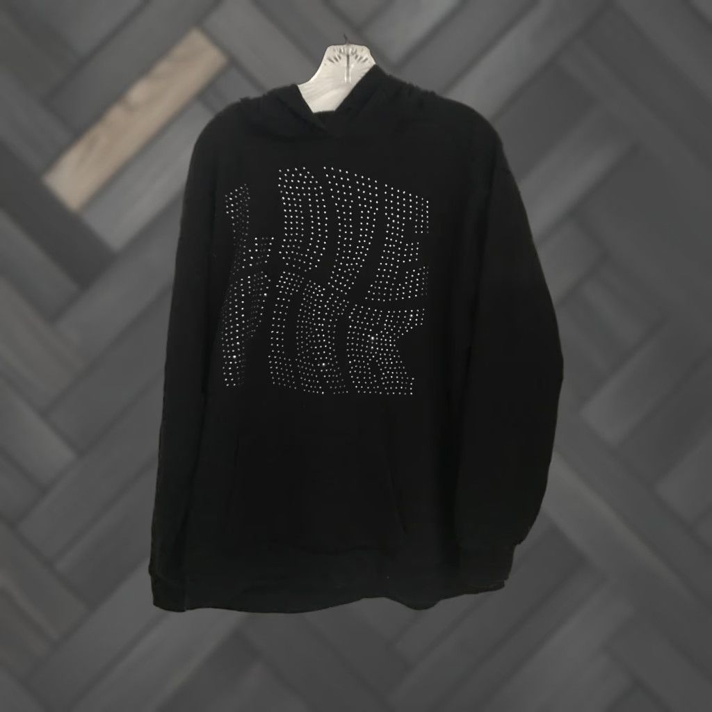 Victoria's Secret VINTAGE Victoria's Secret PINK Pullover Hoodie Sweatshirt L Black Logo Rhinestones Bling Shine Casual Womens Size L / US 10 / IT 46 - 1 Thumbnail