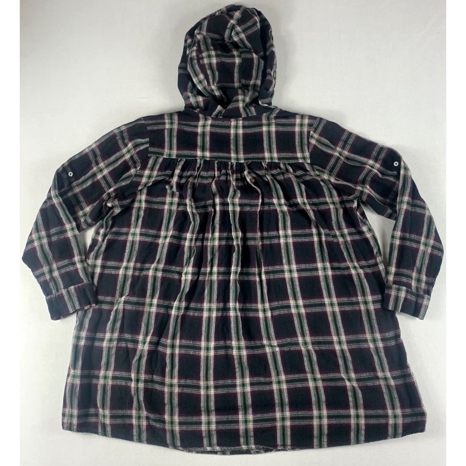 Vintage UMGEE Sweater Hooded Womens Medium Black Burgundy Plaid Cotton Long Sleeve Size M / US 6-8 / IT 42-44 - 2 Thumbnail