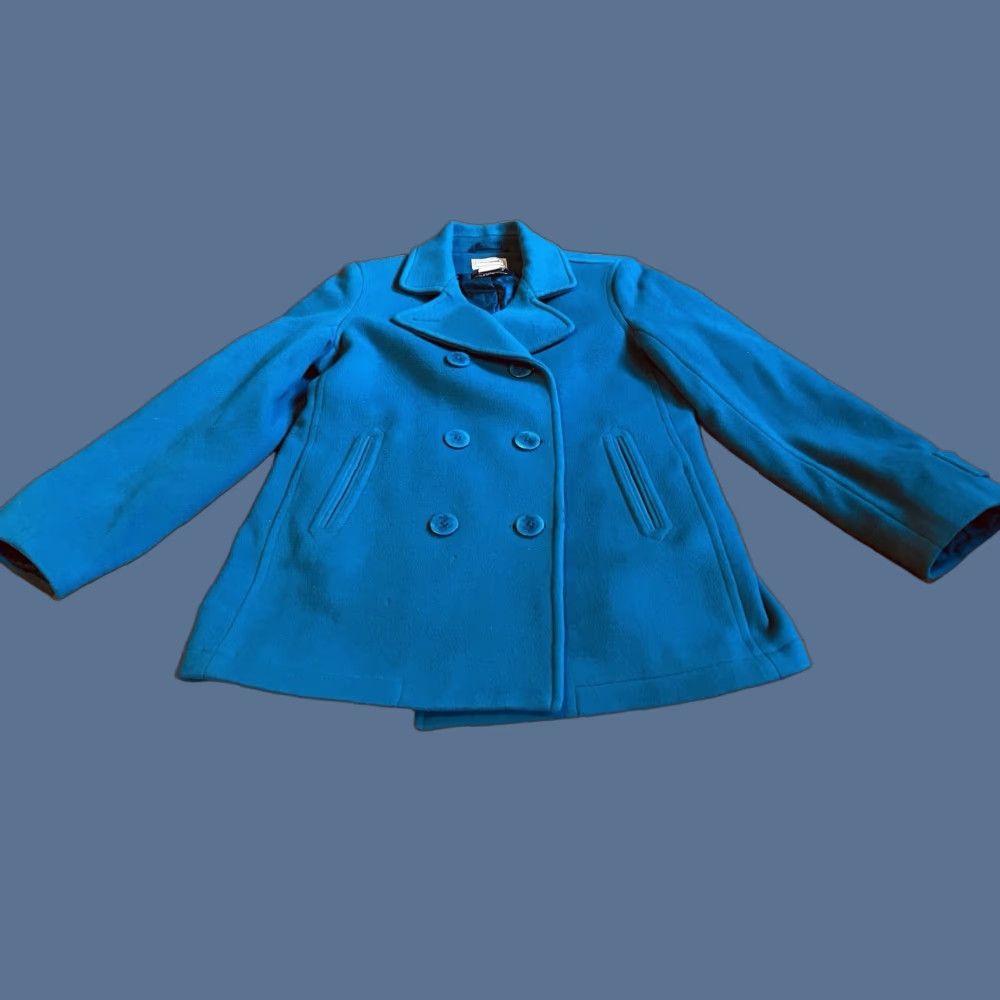 Vintage LL Bean Bellandi Wool Pea Coat Women’s 8 Reg Turquoise Double Breast Quilt Lined Size M / US 6-8 / IT 42-44 - 1 Thumbnail