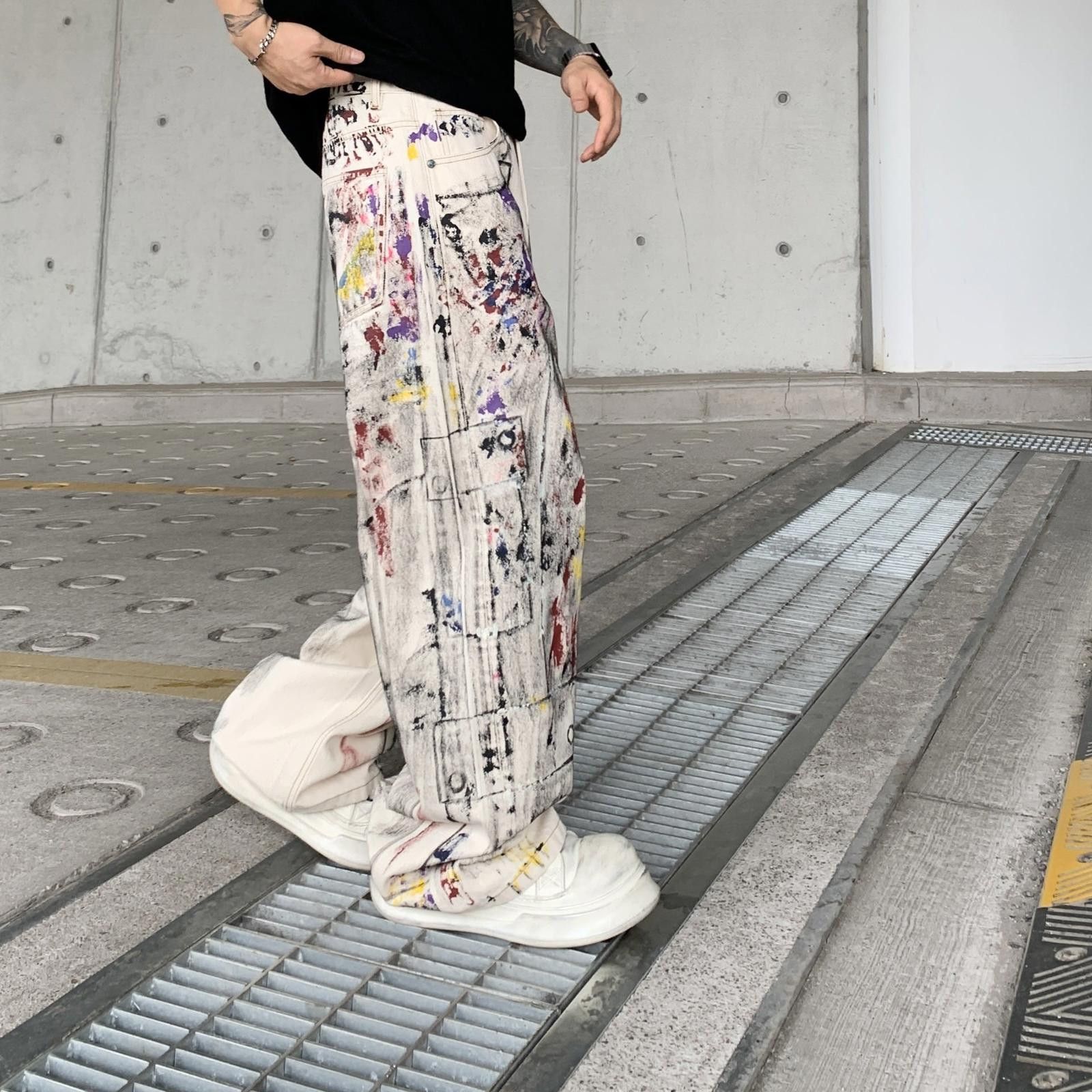 Japanese Brand White Paint-Splattered Baggy Casual Pants, Loose Fit Size US 32 / EU 48 - 4 Thumbnail