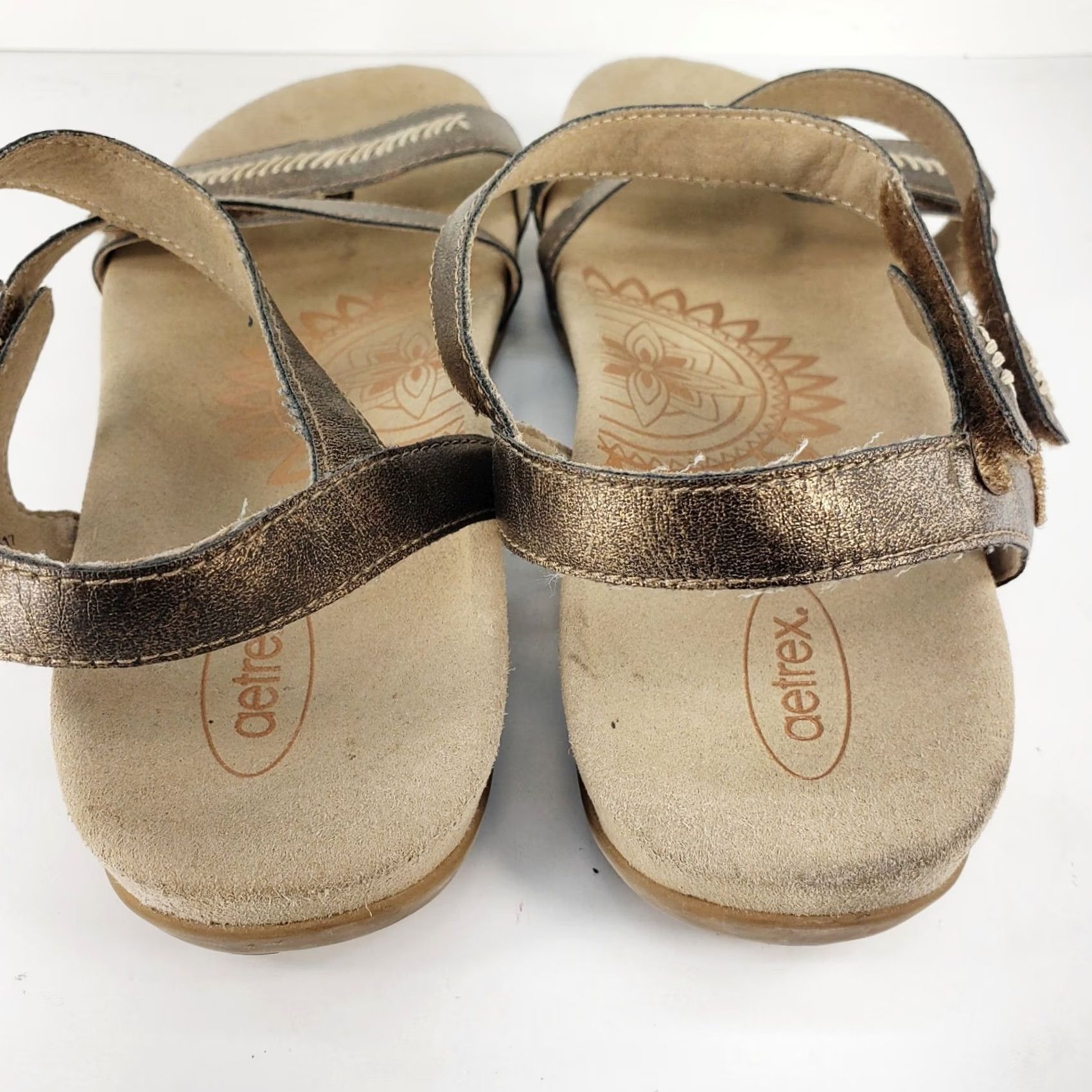 Aetrex Aetrex Gabby Adjustable Ankle Strap Sandal Metallic Gold Women Slingshot Flat Small? Size US 9.5 / IT 39.5 - 6 Thumbnail