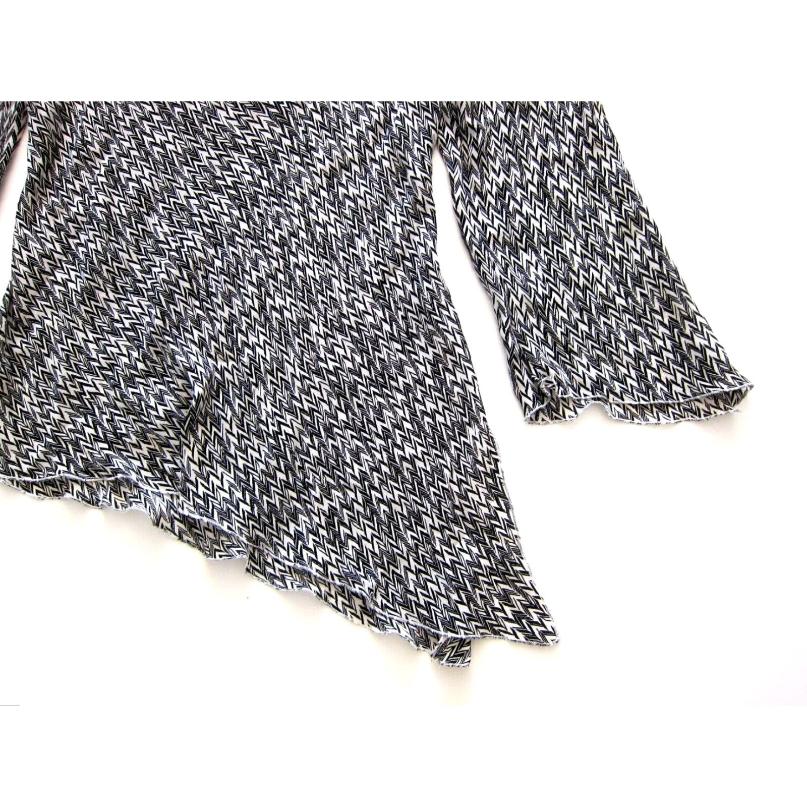 Vintage Style & Co. Silk Black White Long Sleeve Blouse 10 Shirt Women Slouch Neck Asymmetrical Sleeve Geometric Pattern 10 Size L / US 10 / IT 46 - 7 Thumbnail