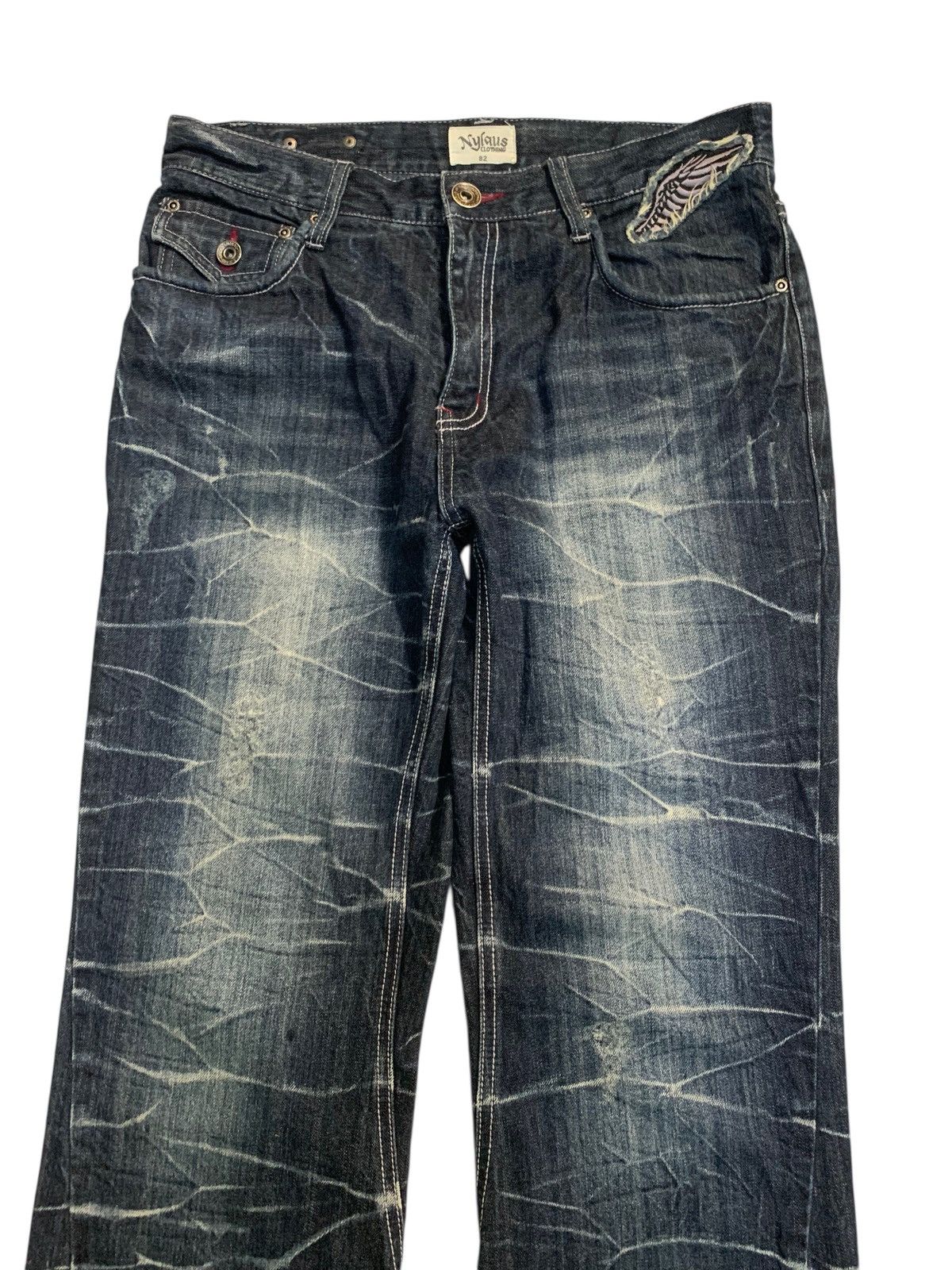 Tornado Mart FLARE💥NYLAUS JEANS RUSTY PUNK STYLE DISTRESSED DENIM Size US 31 - 6 Thumbnail