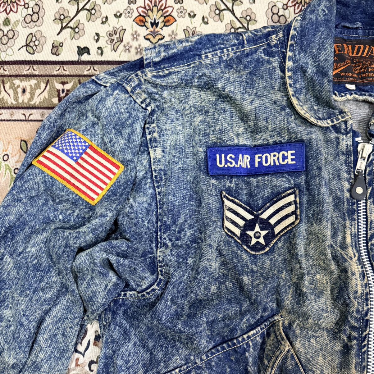 Vintage Fendia Denim Jacket US AIR FORCE Vintage Scovill Zipper Size US L / EU 52-54 / 3 - 4 Thumbnail