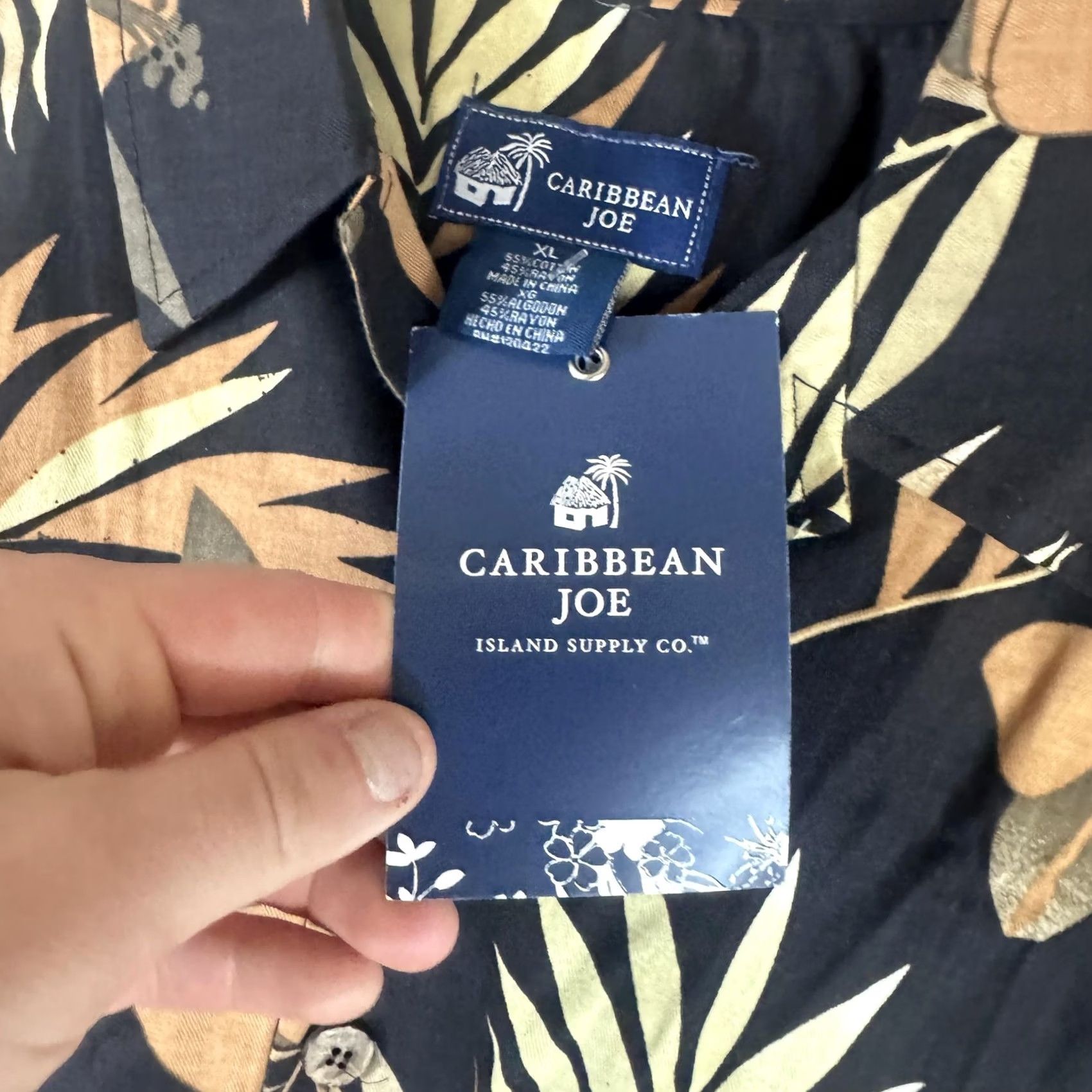 Vintage Caribbean Joe Shirt Mens XL Black Hawaiian Short Sleeve Button Front Tropical Floral Size US XL / EU 56 / 4 - 7 Thumbnail