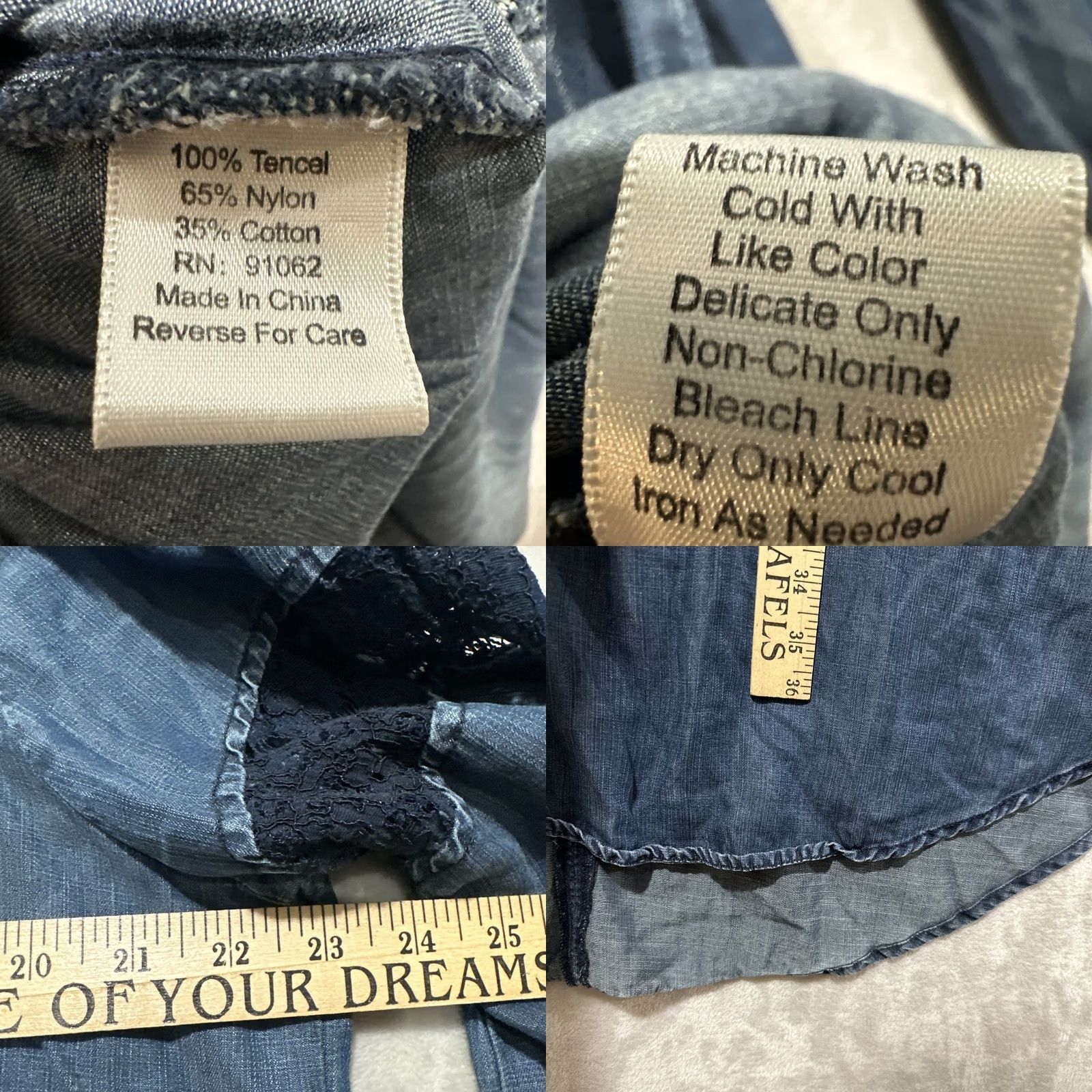 Denime Standards & Practices Shelby Shift Dress Chambray Denim XL Blue Lace Shirt Dress Boho Women A-Line Mini Short Vintage No Size XL / US 12-14 / IT 48-50 - 8 Thumbnail
