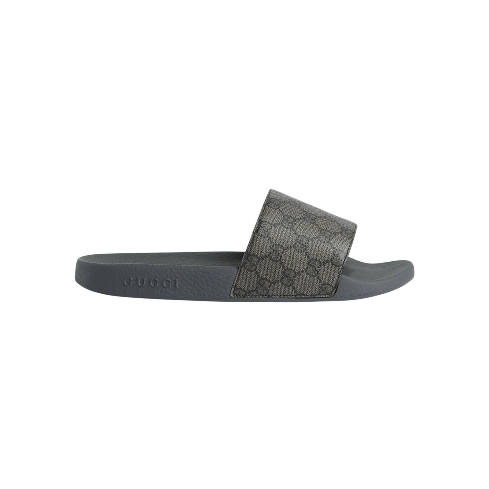 Gucci NIB GG Supreme Canvas Slides in Gray/Black Size 10
