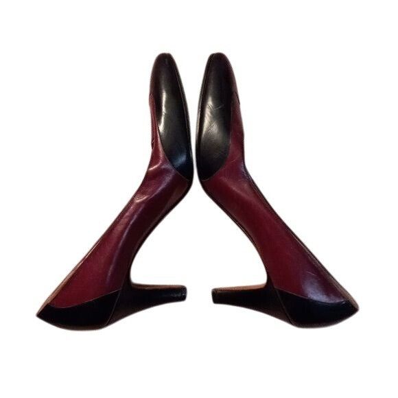 Salvatore Ferragamo Size 6.5 AA Ferragamo Burgundy Black Leather Heels Italy Lea Size US 6.5 / IT 36.5 - 6 Thumbnail