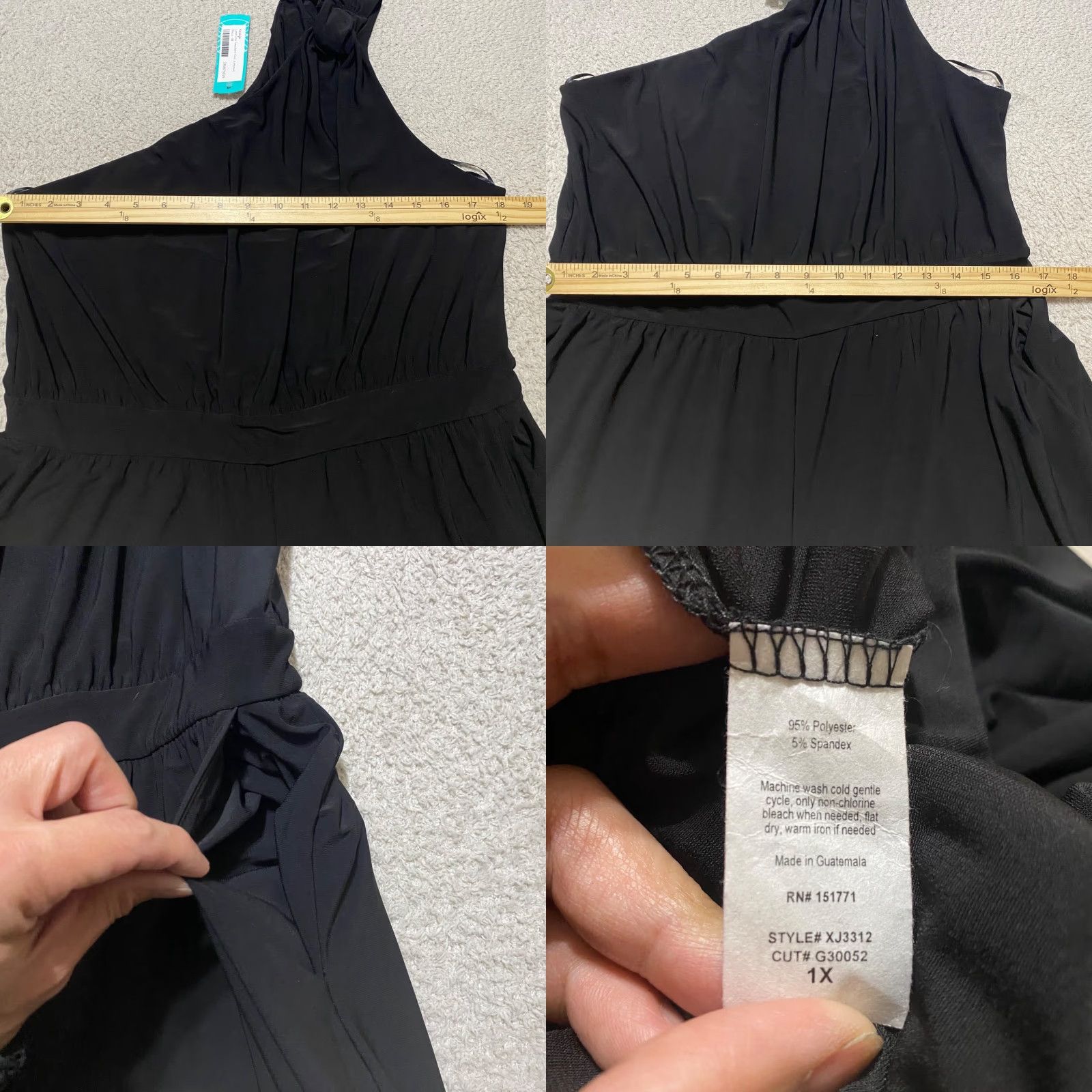 Vintage Kaileigh Jumpsuit Women 1X Plus One Shoulder Knit Black Solid Wide-Leg Summer Spring Fall Womens Size 40" / US 18 - 8 Thumbnail