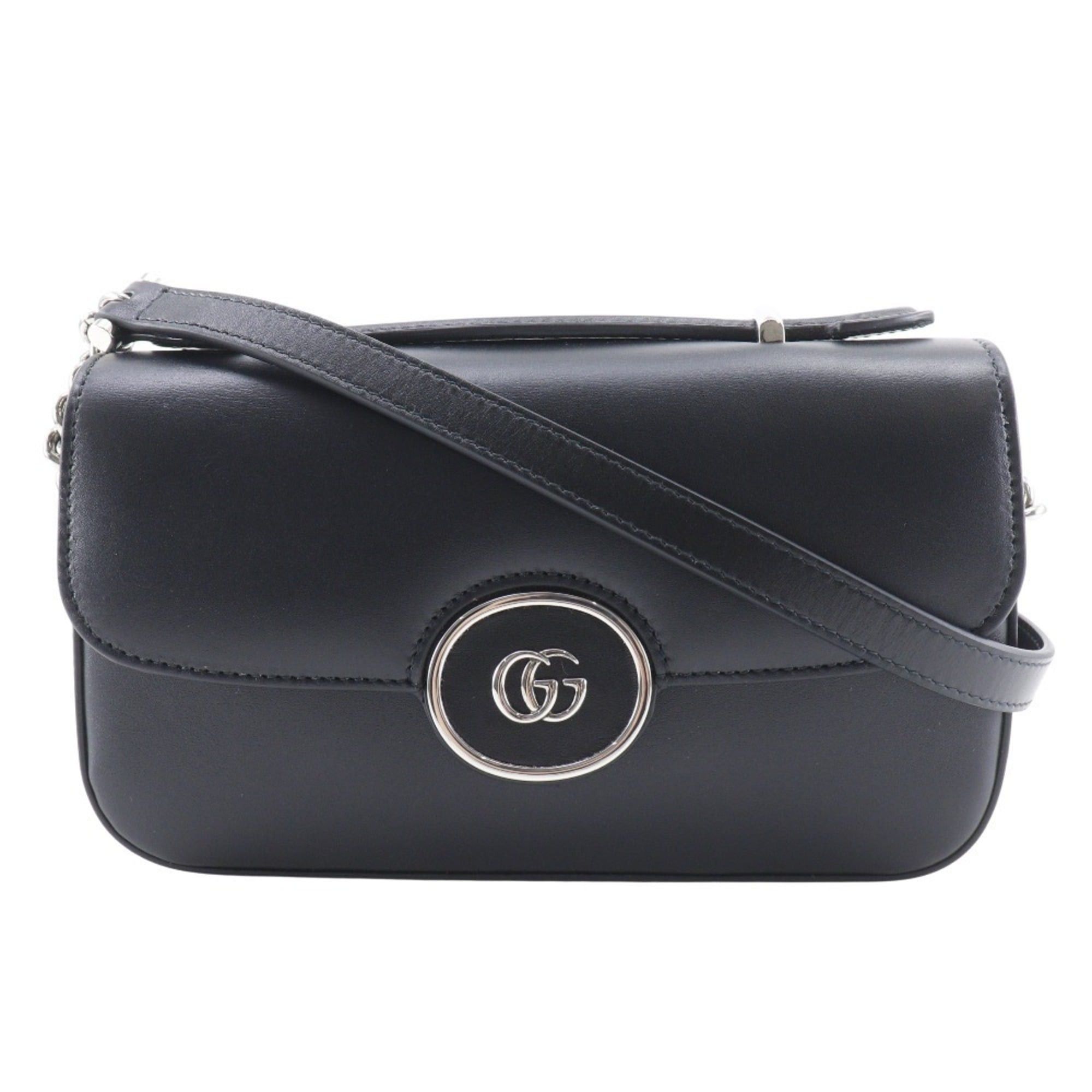 Gucci Gucci Petit GG Shoulder Bag, Double G, 2-Way, 739722, Leather, Black, Flap, GG, Women's Size ONE SIZE - 1 Thumbnail