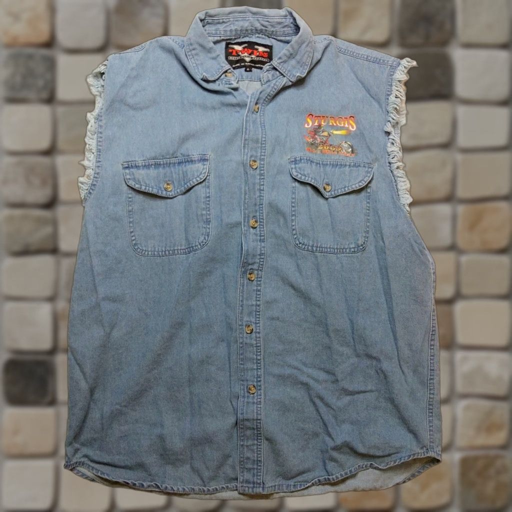 Denime VINTAGE Bikers Edge Sturgis 69th Annual Denim Vest Shirt (Bike/Travel) Large Blue Mens Vintage Size US L / EU 52-54 / 3 - 1 Thumbnail