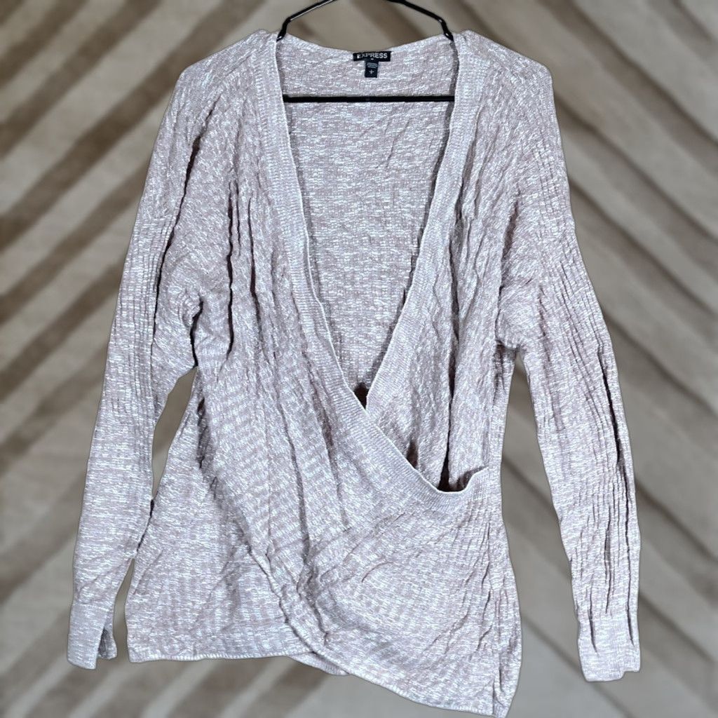 Express Express Women Sweater Tan Deep V Wrap Long Sleeve Knitted Large Size L / US 10 / IT 46 - 1 Thumbnail