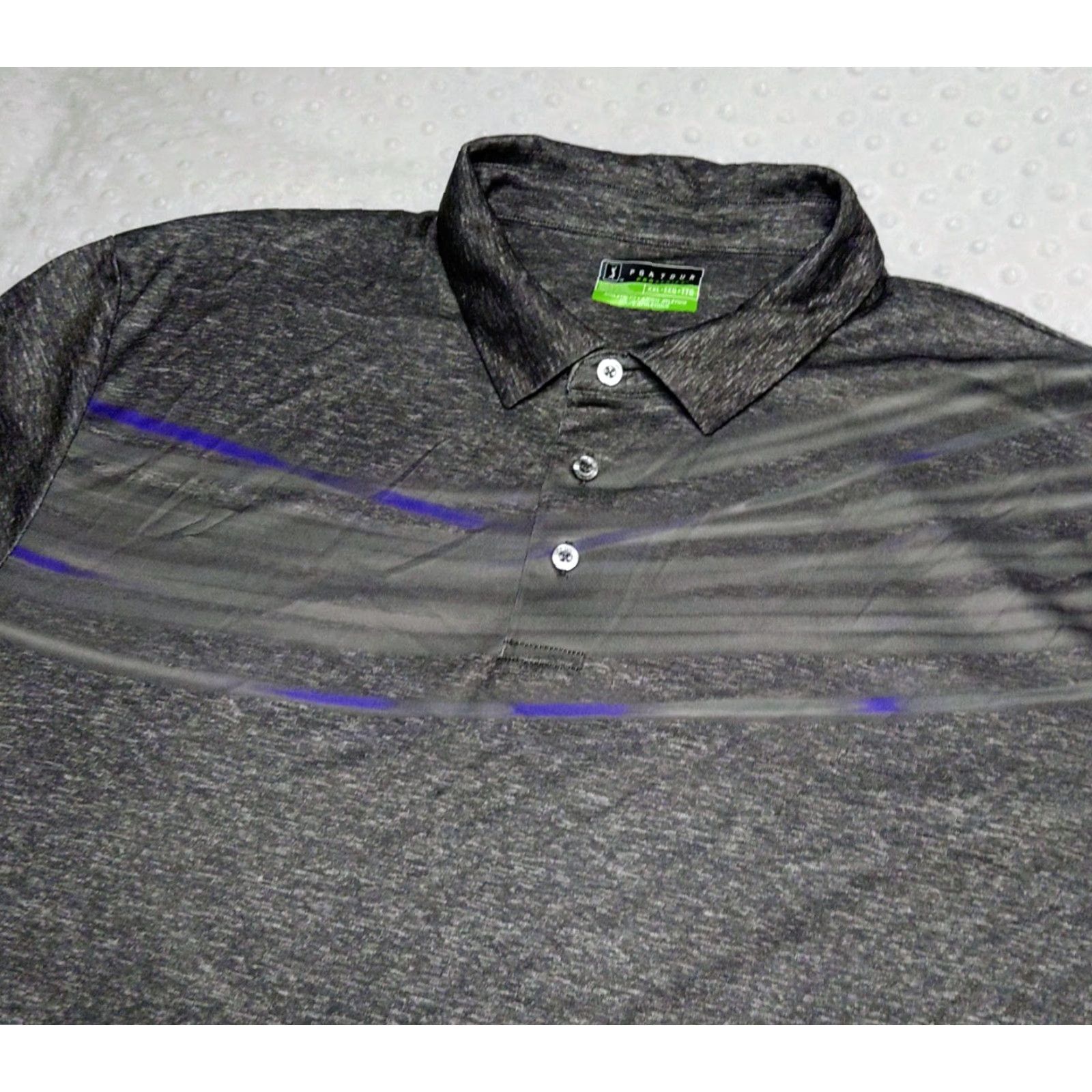 PGA Tour PGA TOUR Polo Shirt 2XL Athletic Short Sleeve Striped Gray Polyester Spandex Logo Golf Shirt Mens Polo Size US XXL / EU 58 / 5 - 2 Thumbnail