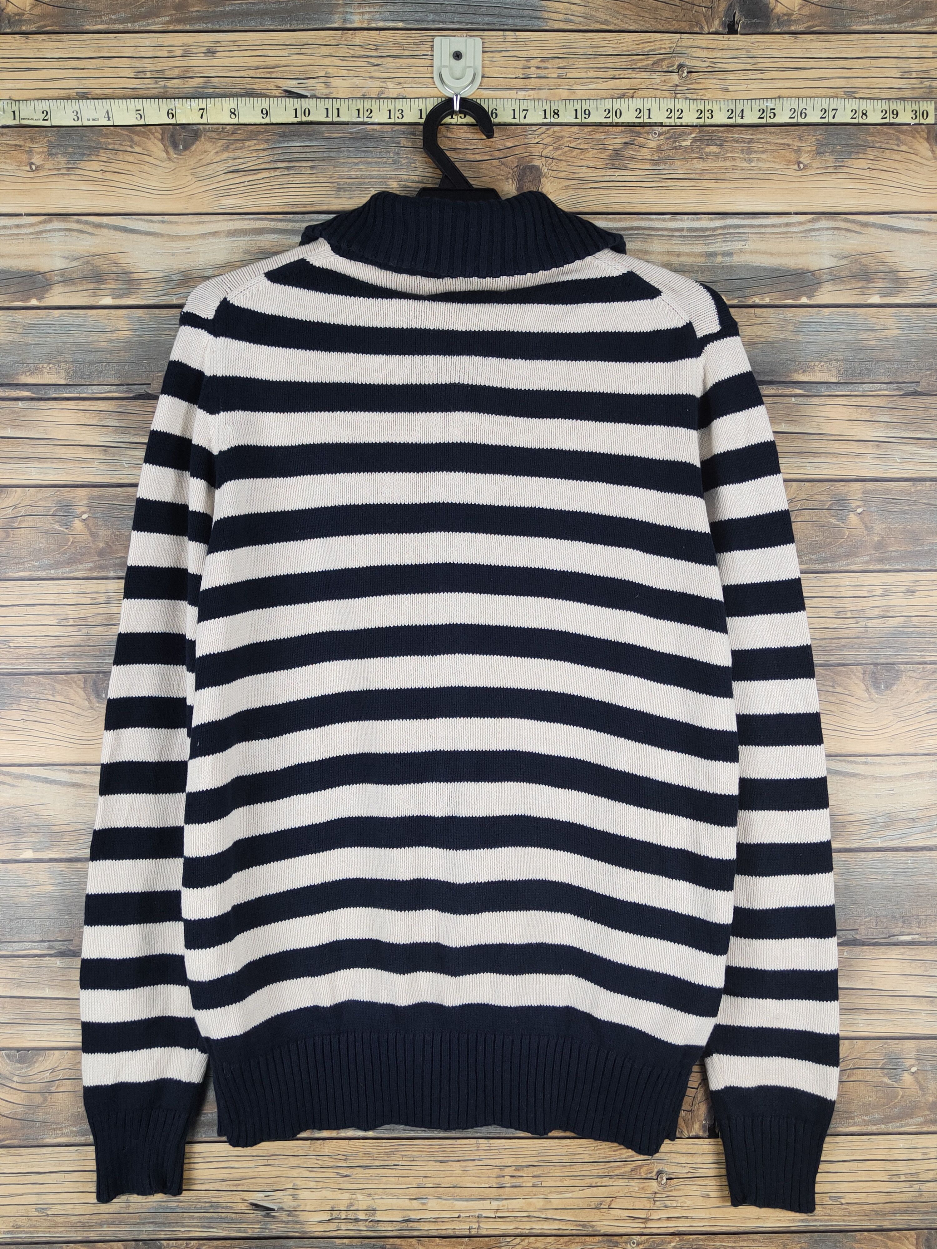Homespun Knitwear × Japanese Brand × Vintage Inditex Navy Cream Stripe Knitwear Sweaters #W1358 Size US M / EU 48-50 / 2 - 7 Thumbnail