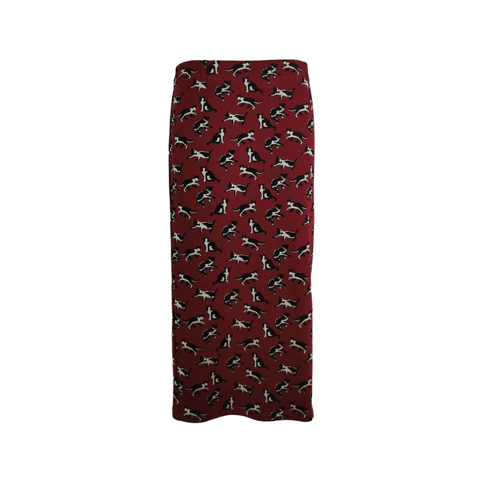 Japanese Brand Red Cat Print Wool Blend Knee-Length Skirt Size 26" / US 2 / IT 38 - 1 Thumbnail