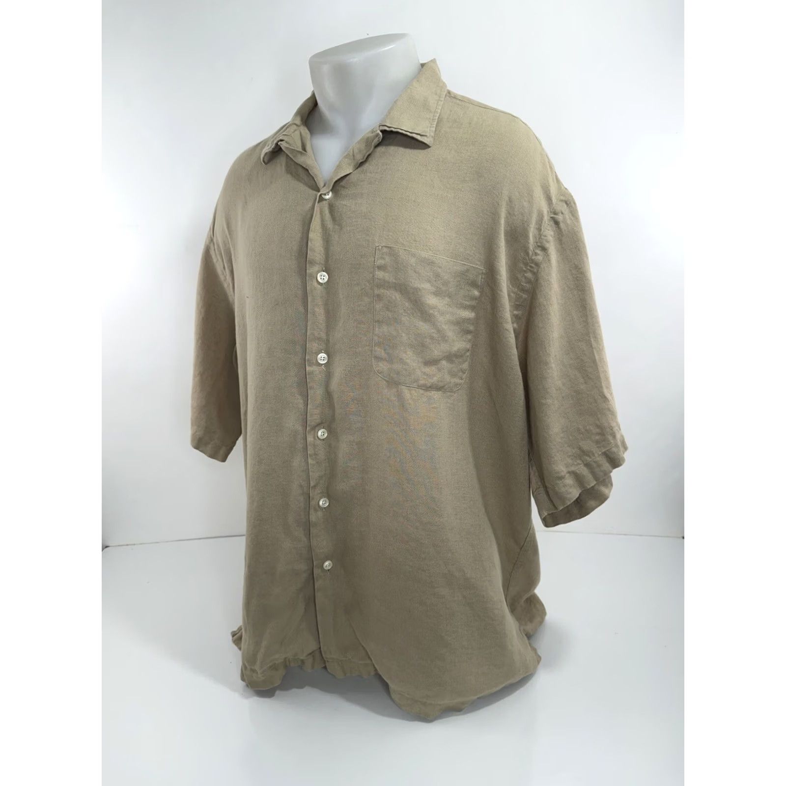 Polo Ralph Lauren POLO RALPH LAUREN Mens XXL Shirt Linen Button-Up Tan Short Sleeve Size US XXL / EU 58 / 5 - 2 Thumbnail