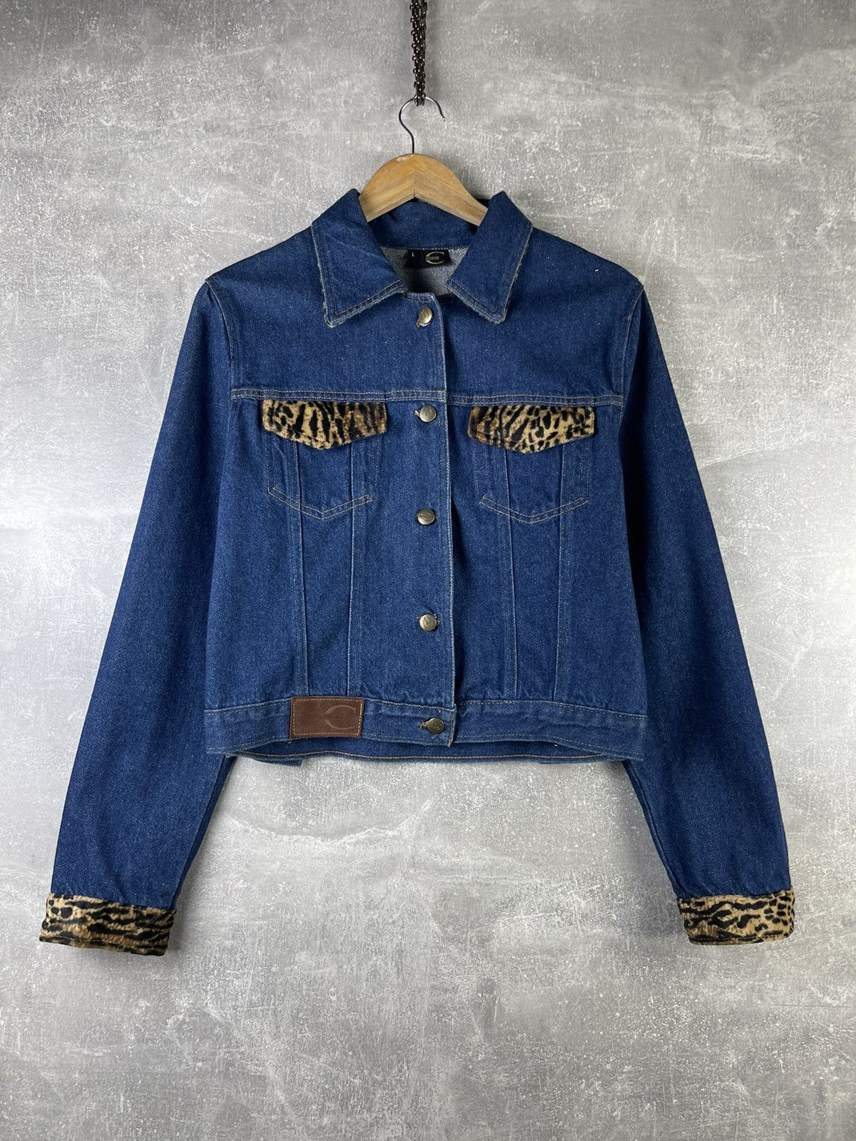 Just Cavalli Roberto Just Cavalli Vintage Denim Leopard Trim Blue Jacket Size L / US 10 / IT 46 - 1 Thumbnail