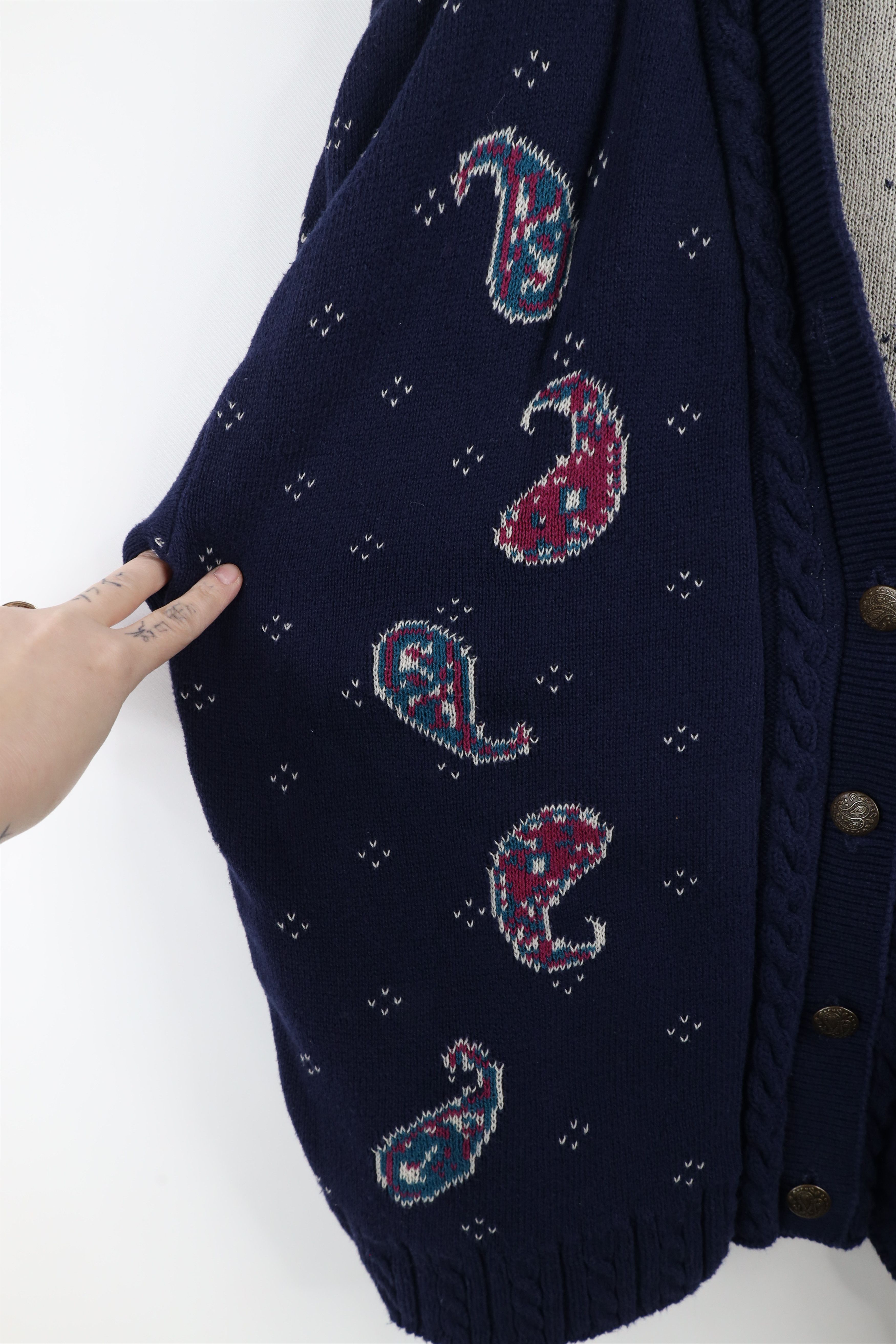 Vintage Vintage 90s Streetwear Cable Knit Cardigan Sweater Blue Size L / US 10 / IT 46 - 6 Thumbnail