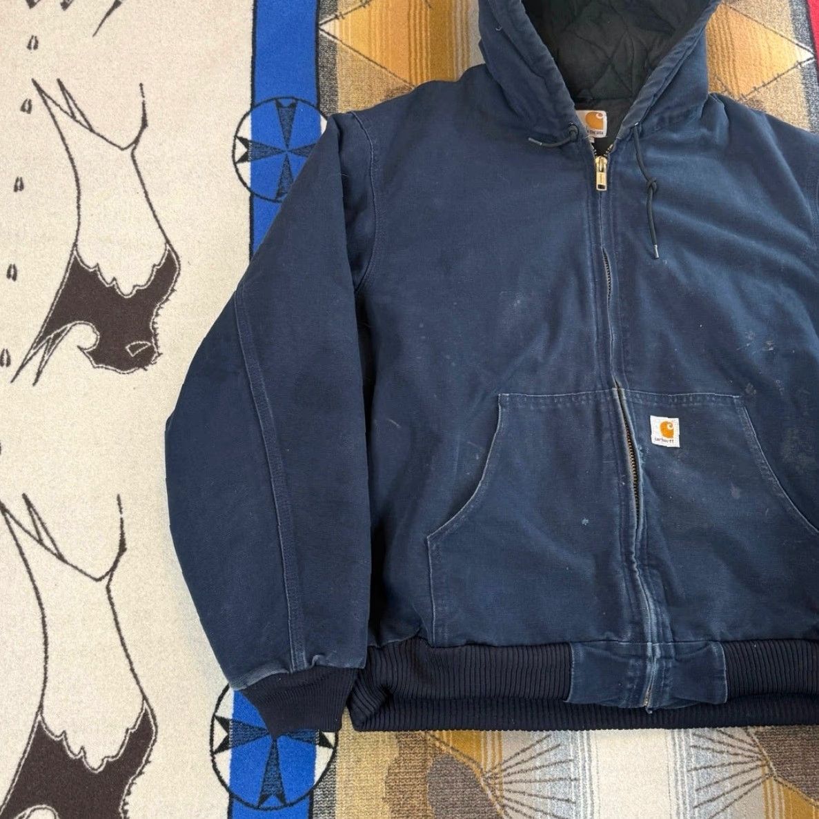 Carhartt VINTAGE Carhartt Blue Hooded Jacket XL Canvas Quilt Lined J140-DNY, 90s, Active Jacket, Zip, Regular, Men, Winter Fall Spring, Travel Workwear Size US XL / EU 56 / 4 - 6 Thumbnail
