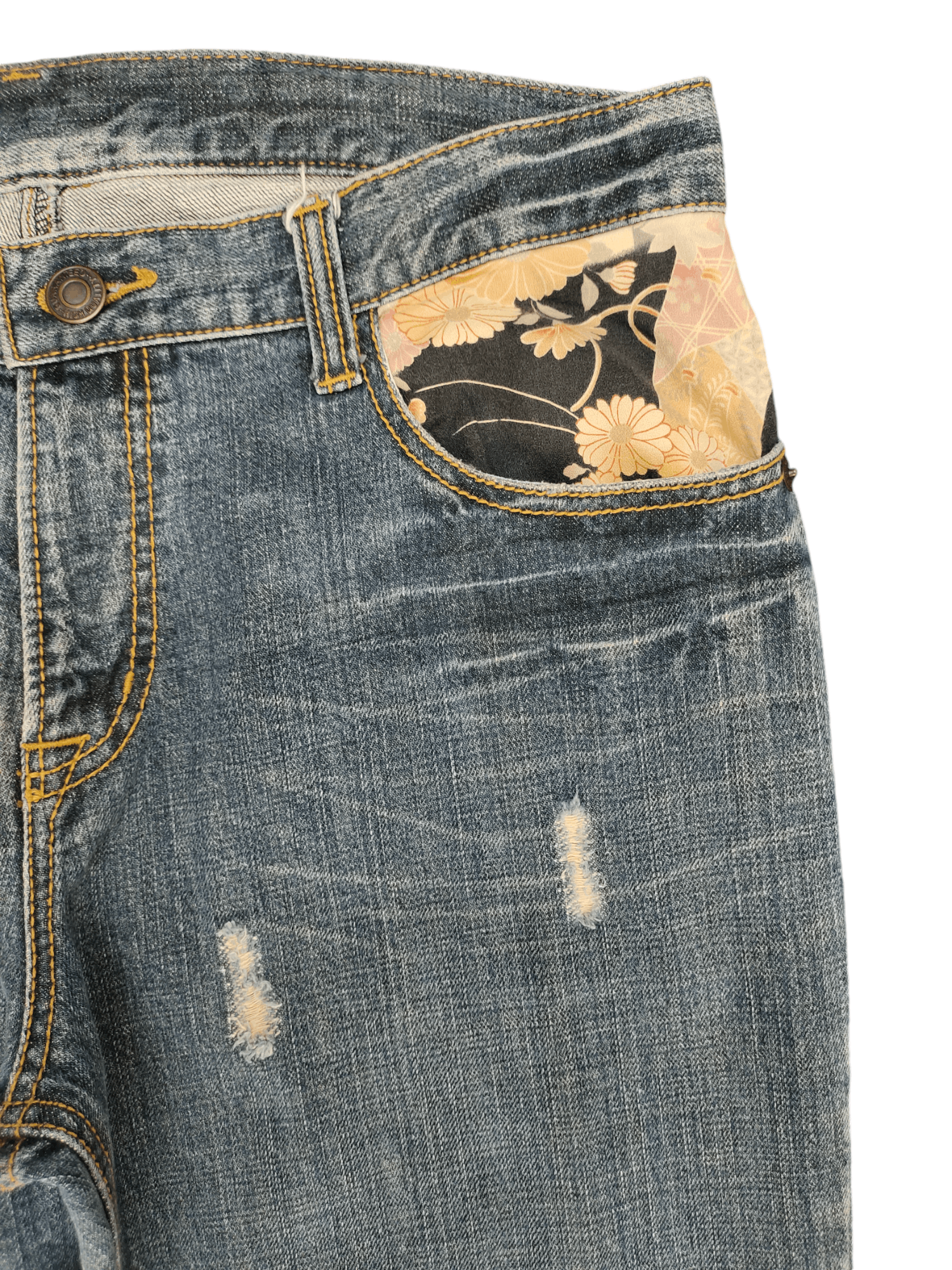 Karakuri Tamashii 2000s Calm Flow Sukajan Floral Distress Jeans Karakuri Style Size US 36 / EU 52 - 4 Thumbnail